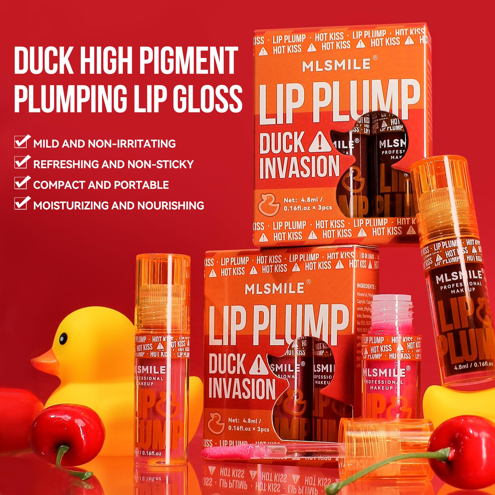 3 Colors Duck Lip Plumper Gloss - High Pigment Plumping Lip Gloss with Hydrating Lip Glow Oil | Vegan Lip Makeup & Lip Care Set for Women | Perfect for Daily Moisture, Night Care & Makeup Looks (Set A)