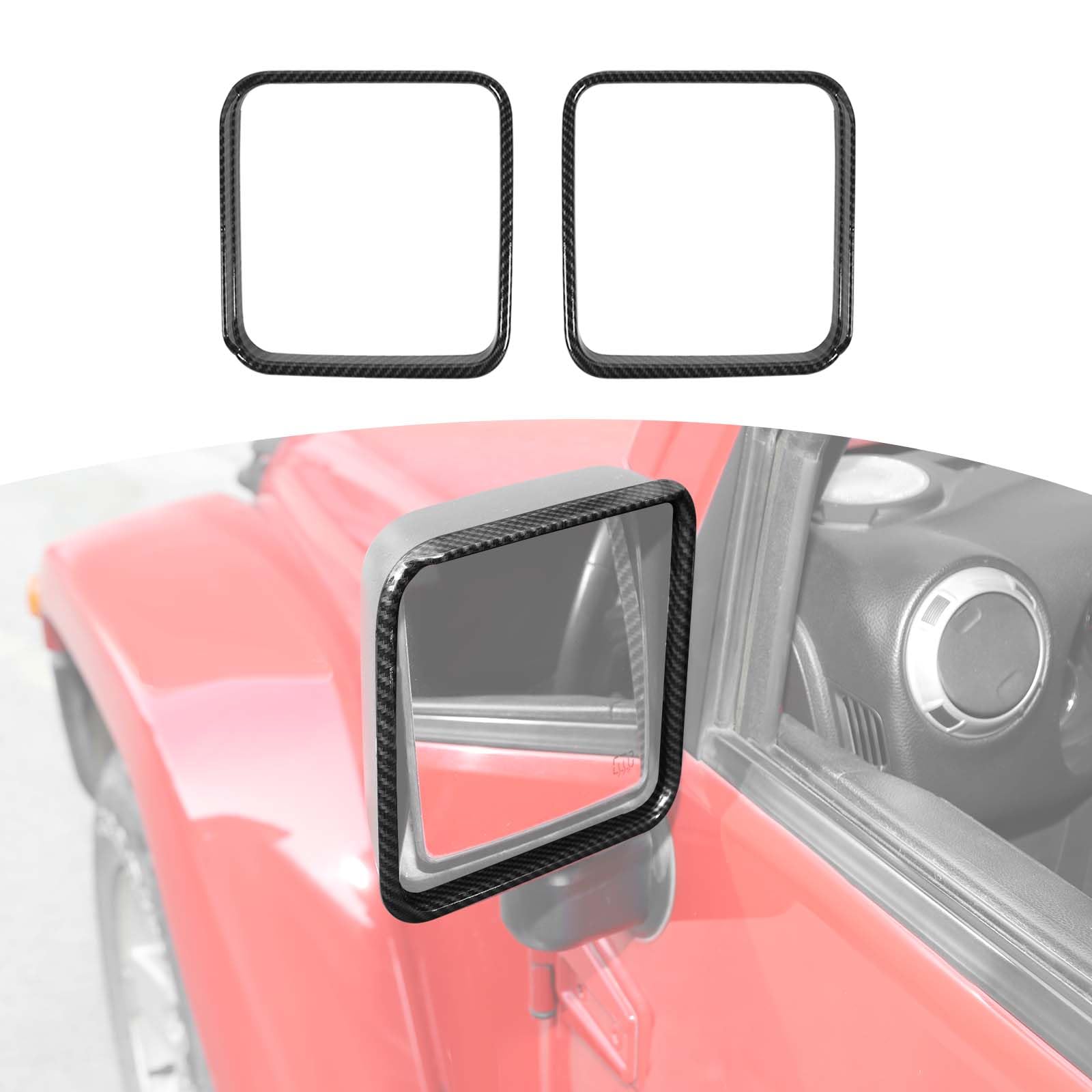 Jeep Wrangler JK JKU Side Mirror Visor Cover (2007-2017) - Carbon Fiber Grain Eyebrow Trim Guard - Black Exterior Accessories (2-Piece Set) for Off-Road Protection & Style Enhancement