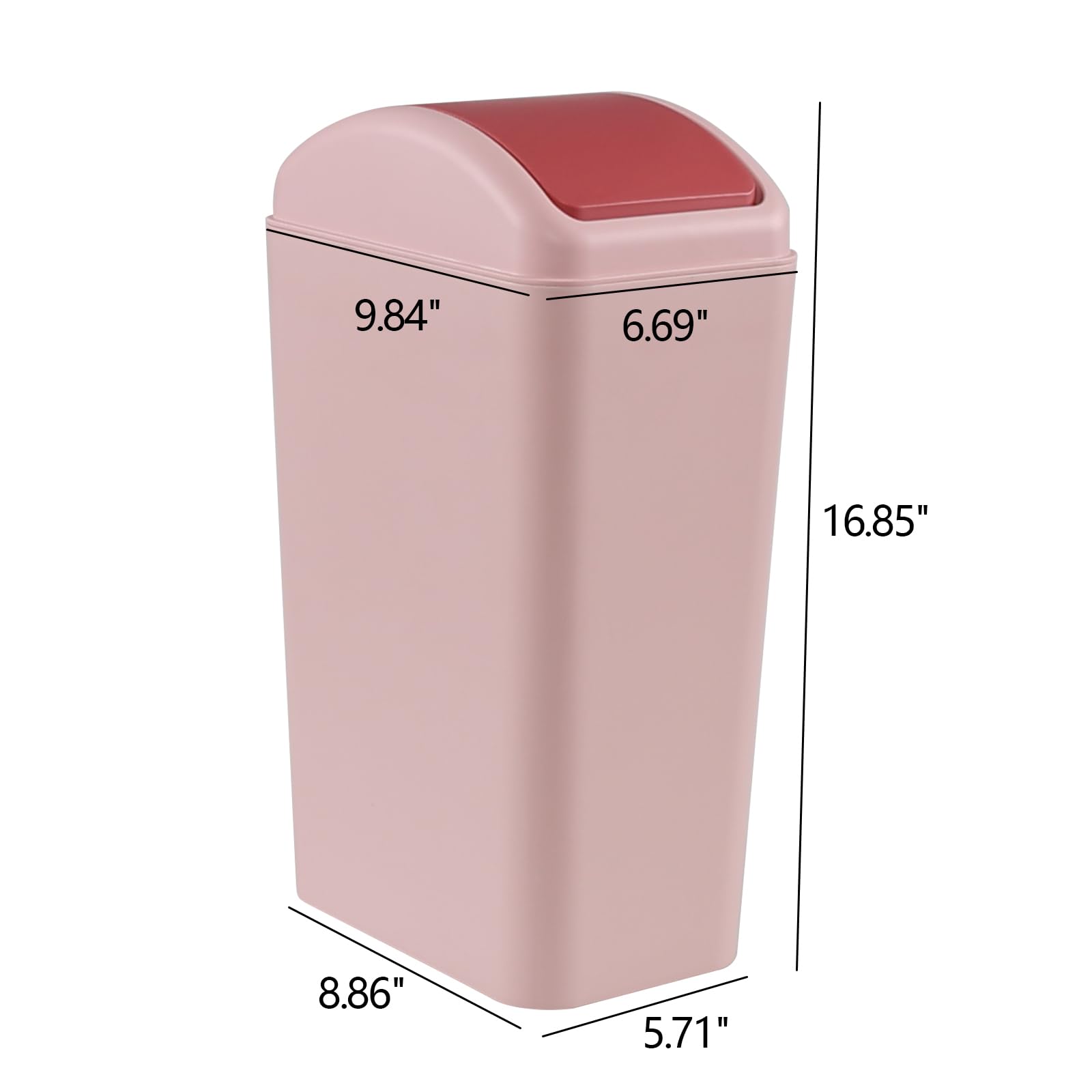 3 Gallon Swing-Top Trash Can with Lid - Durable Plastic Waste Bin in Pink - Perfect for Bathroom, Kitchen, Office & Dorm Room Organization
