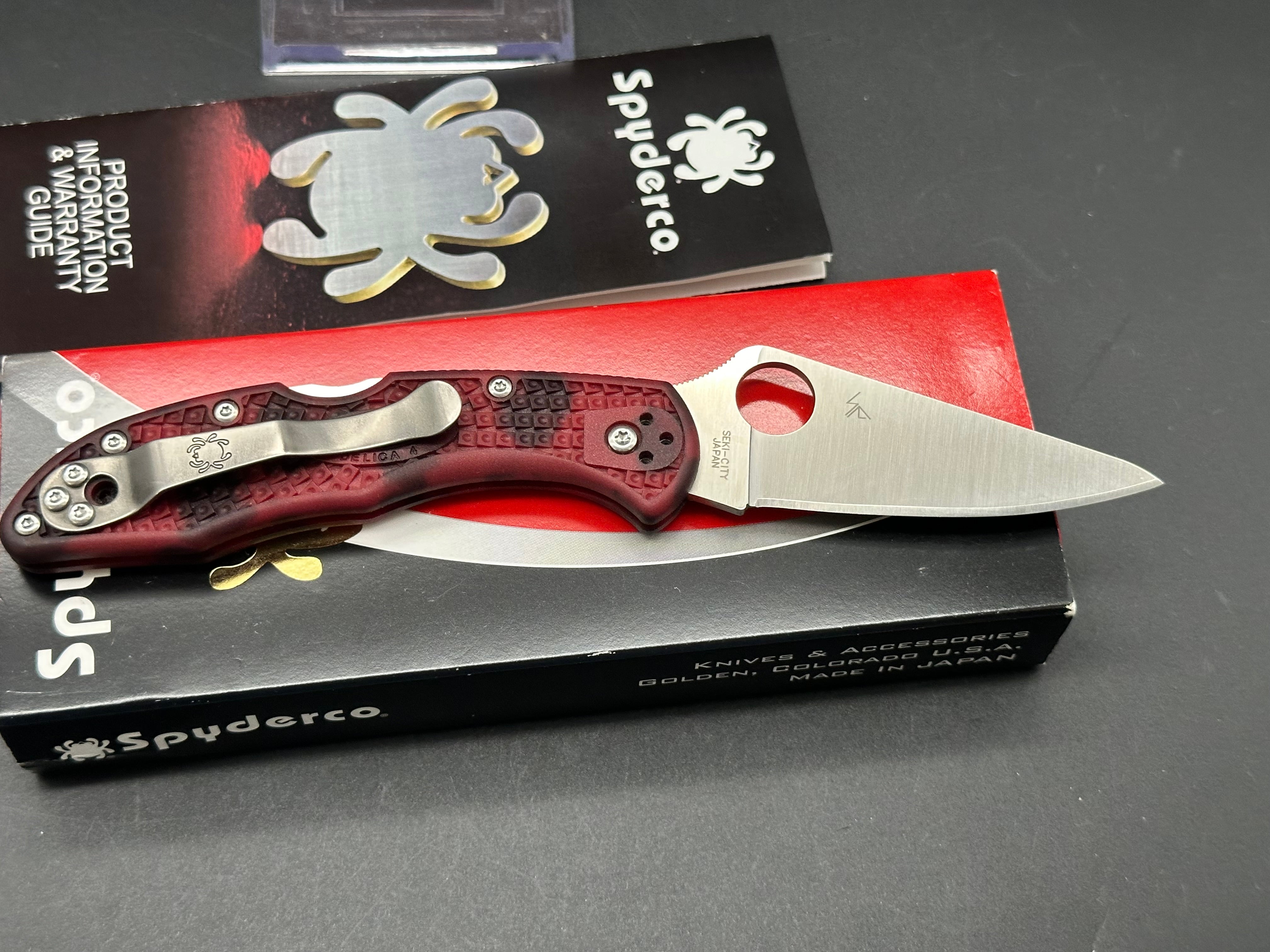 Spyderco Delica 4 Folding Knife - FRN Handle, Red/Black Zome Pattern (DLT Trading Exclusive) | EDC, Outdoor, Camping & Everyday Carry Pocket Knife
