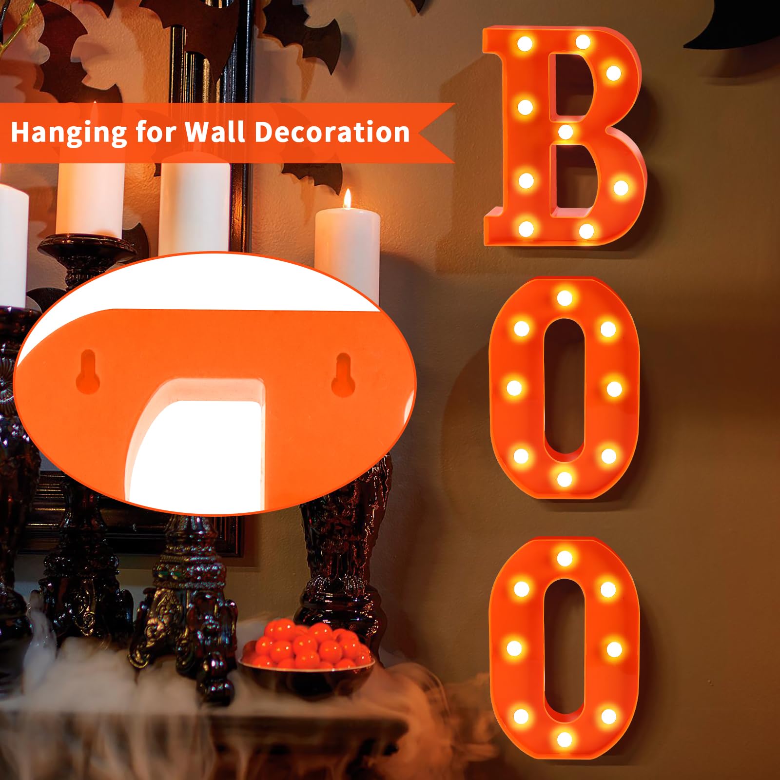 Boo LED Halloween Light Up Letters - 3 Pack Indoor Halloween Decor for Home, Kitchen, Tabletop - Spooky Party Decorations for Halloween Night, Trick or Treat, Haunted House Theme