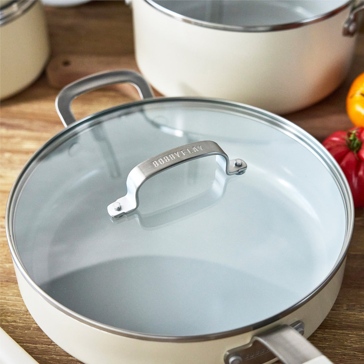 Bobby Flay by GreenPan Ultimate Nonstick Cookware Set with Bobby at Home Cookbook | Cream Ceramic Coating | Perfect for Home Cooking, Baking & Entertaining