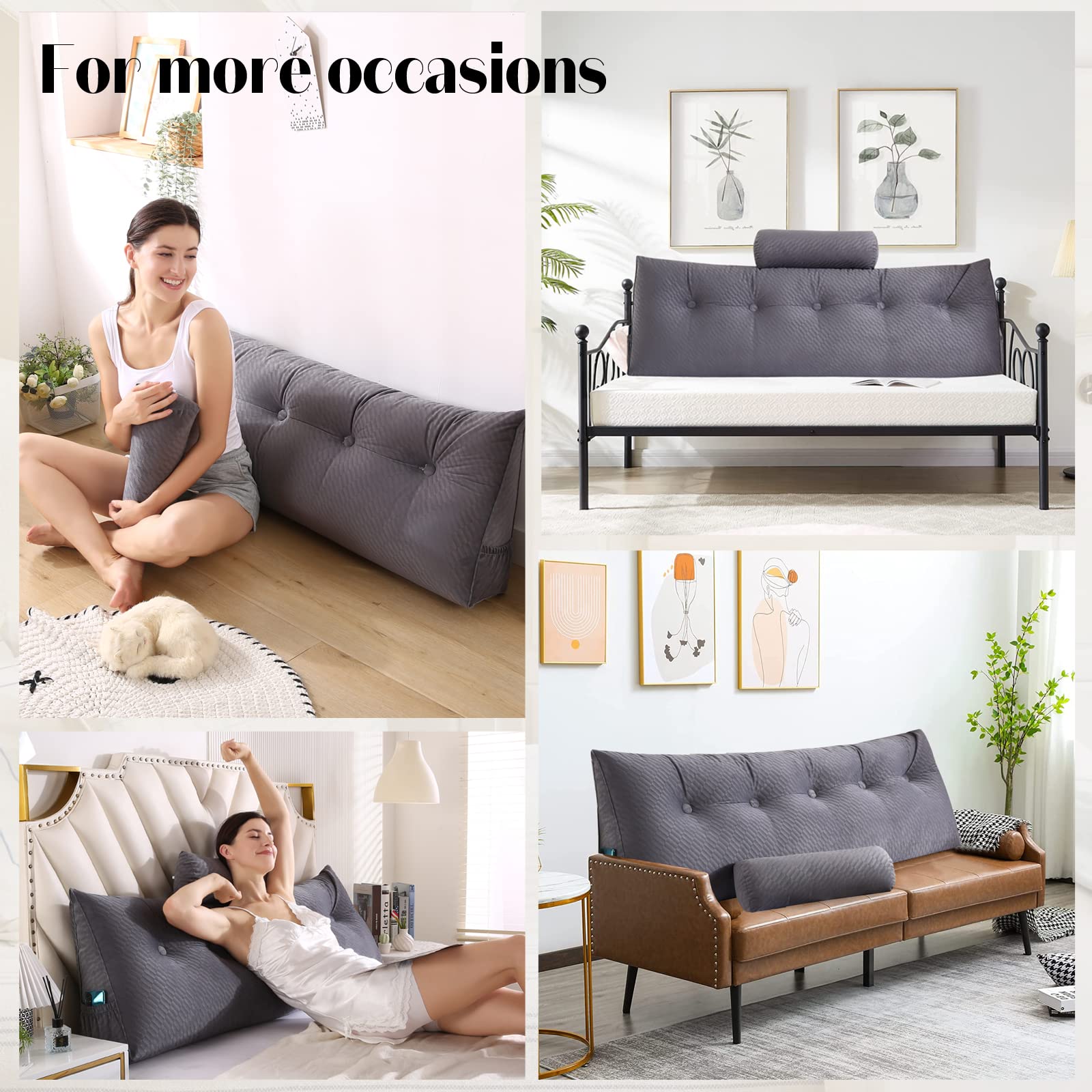Wedge Headboard Pillows with Bolster Support – Large Bed Wedge Pillow for Reading, Sitting & Backrest – Perfect for Bed Rest, Relaxation & Comfort