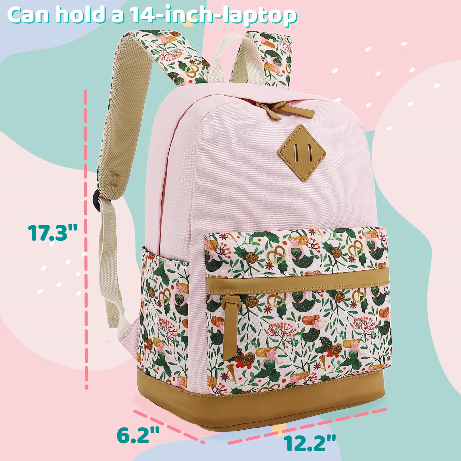 Leaper Girls Cute Floral Backpack for School, College & Travel - Lightweight Canvas Laptop Bookbag for Women & Kids - Perfect for Daily Use, Commuting & Weekend Getaways (Black)