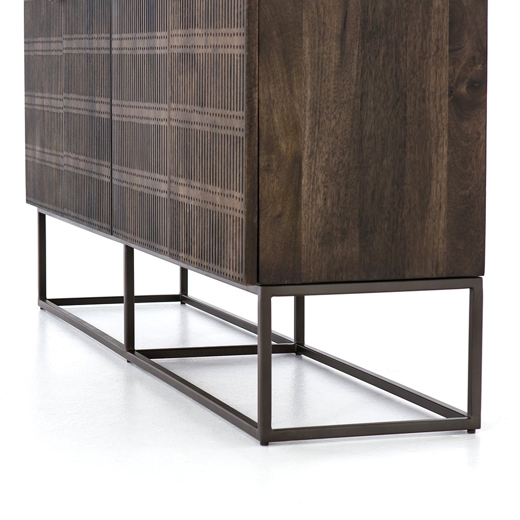 Vintage Brown Carved Kelby Sideboard - Mid-Century Modern Wooden Buffet Cabinet for Dining Room & Living Room Storage