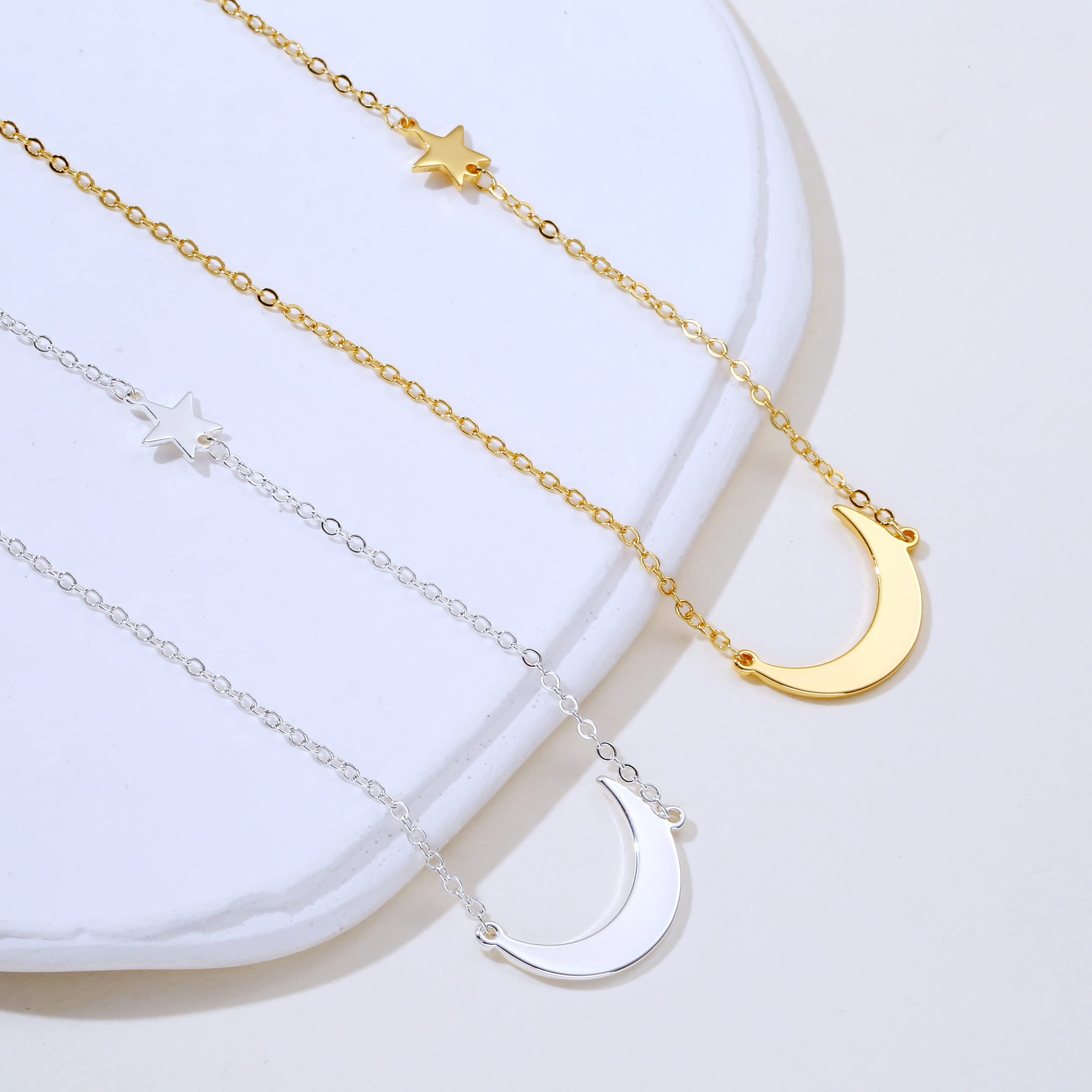 Tasiso 14K Gold Moon and Star Pendant Necklace for Women - Delicate Crescent Moon with Tiny Star Charm Minimalist Jewelry | Perfect for Everyday Wear, Gift Giving & Special Occasions