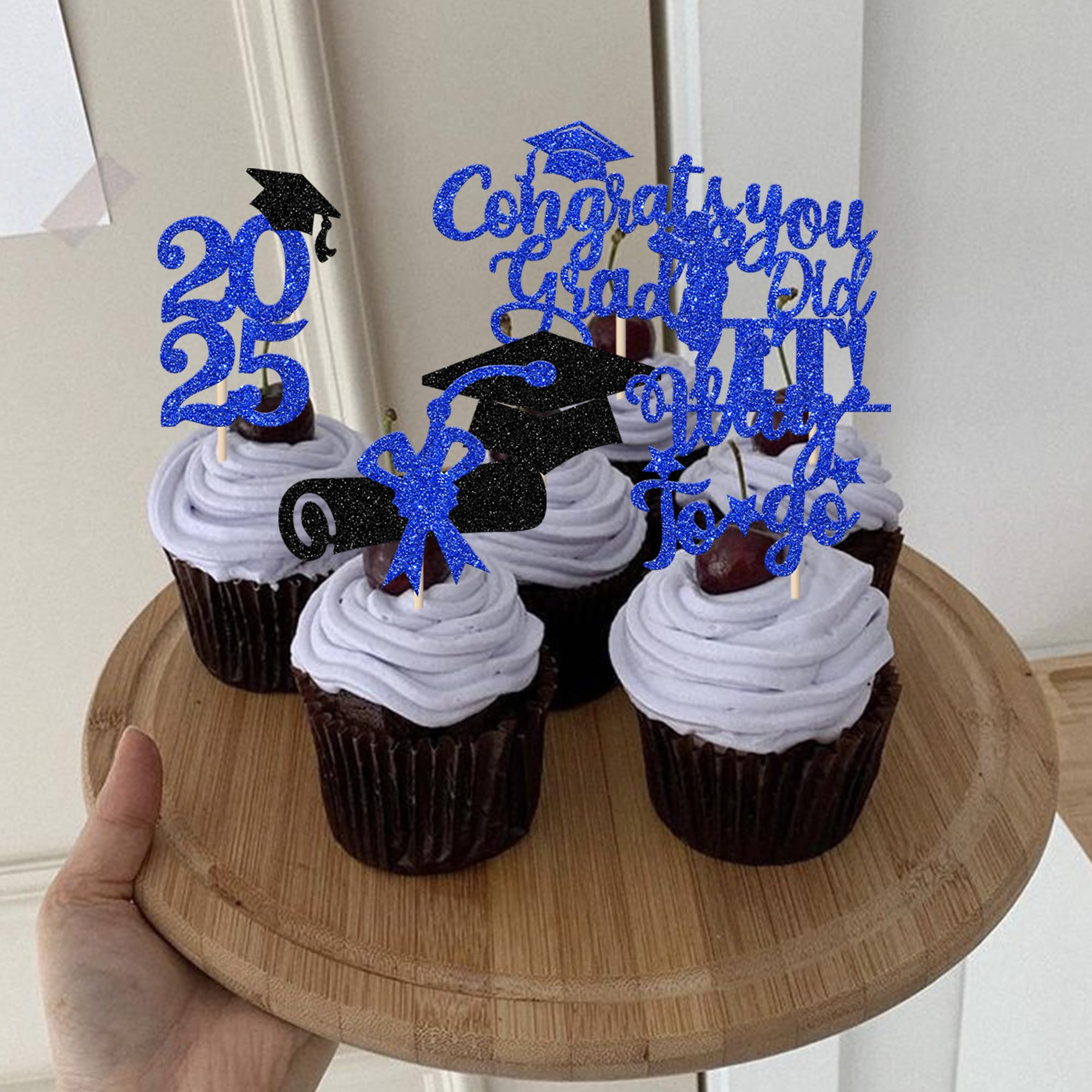 24 Pack Lawyer 2025 Graduation Cupcake Toppers - Glitter Class of 2025 Grad Cap Law School Survivor Cupcake Picks - Perfect for 2025 Lawyer Graduation Party, Cake Decorations & Supplies in Blue - Ideal for Law School Graduation Celebrations, Office Parties & Dessert Table Decor