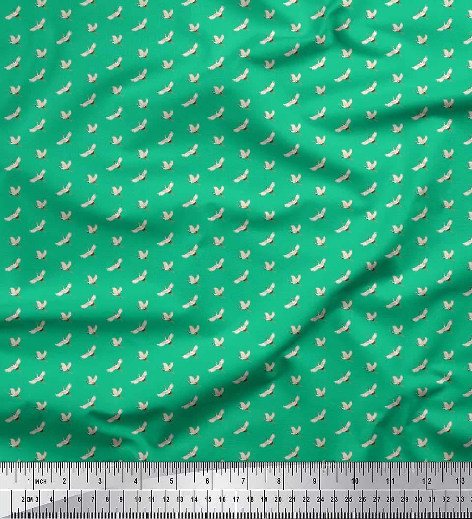 Soimoi Rayon Green Fabric by The Yard - 42 Inch Wide - Small Stork Bird Printed Design - Elegant & Delicate Rayon Material for Dresses, Blouses, and DIY Sewing Projects