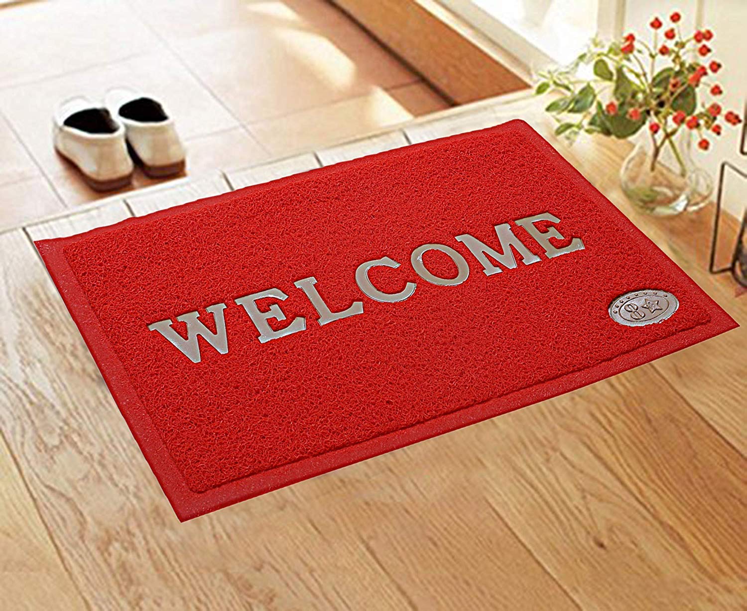 Kuber Industries Non-Slip PVC Welcome Door Mat - Red (CTLTC11174) | Durable & Waterproof for Home, Office, and Outdoor Entryway