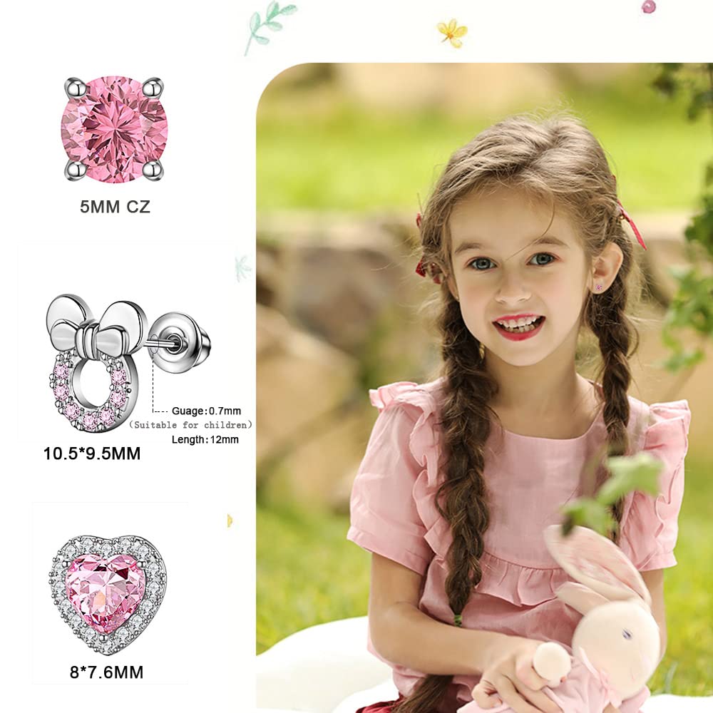 TOPBRIGHT 8 Pairs Hypoallergenic 925 Sterling Silver Earrings - Heart & CZ Tiny Butterfly Stud Earrings for Kids, Toddlers, Girls, Teens & Women | Perfect for Sensitive Ears, Everyday Wear & Special Occasions