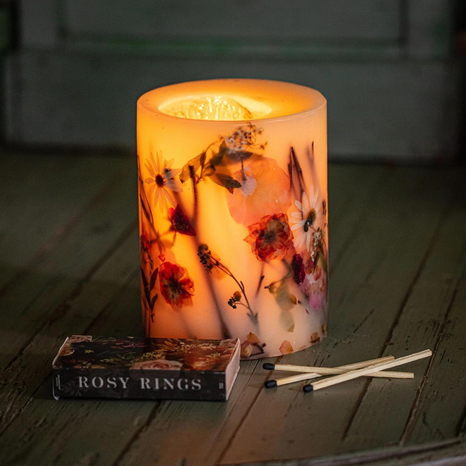 Rosy Rings Apricot Rose Round Botanical Candle - Natural Aromatherapy Scented Candle, Long-Lasting Soy Wax, Home Decor Gift for Women, Relaxation & Romantic Ambiance (Medium Size)