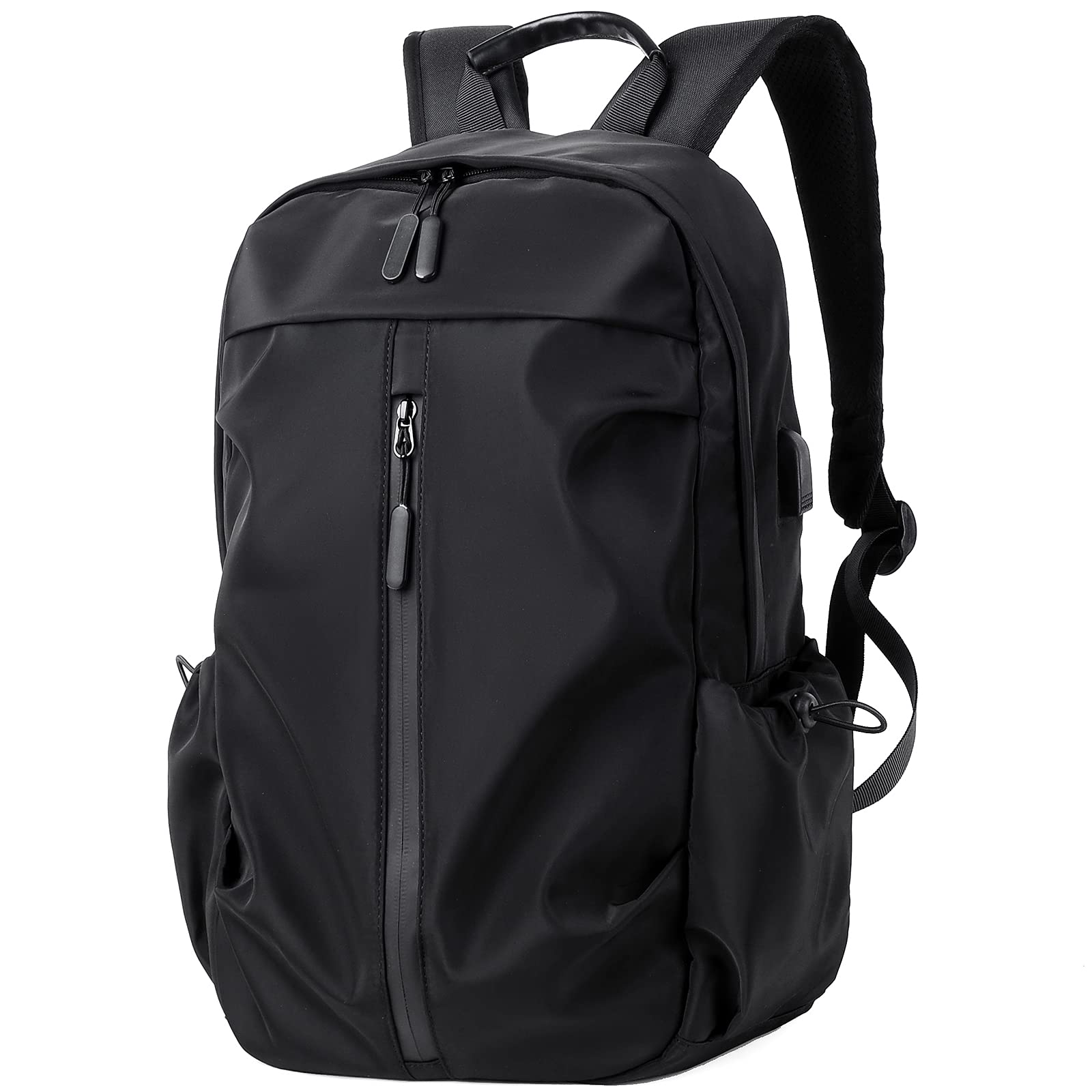 W.L.M Casual Backpack - 15.6 Inch Laptop Backpack for College, Waterproof Unisex Bookbag with USB Charging Port, Lightweight Travel Backpack (Black) - Perfect for School, Work & Daily Commute