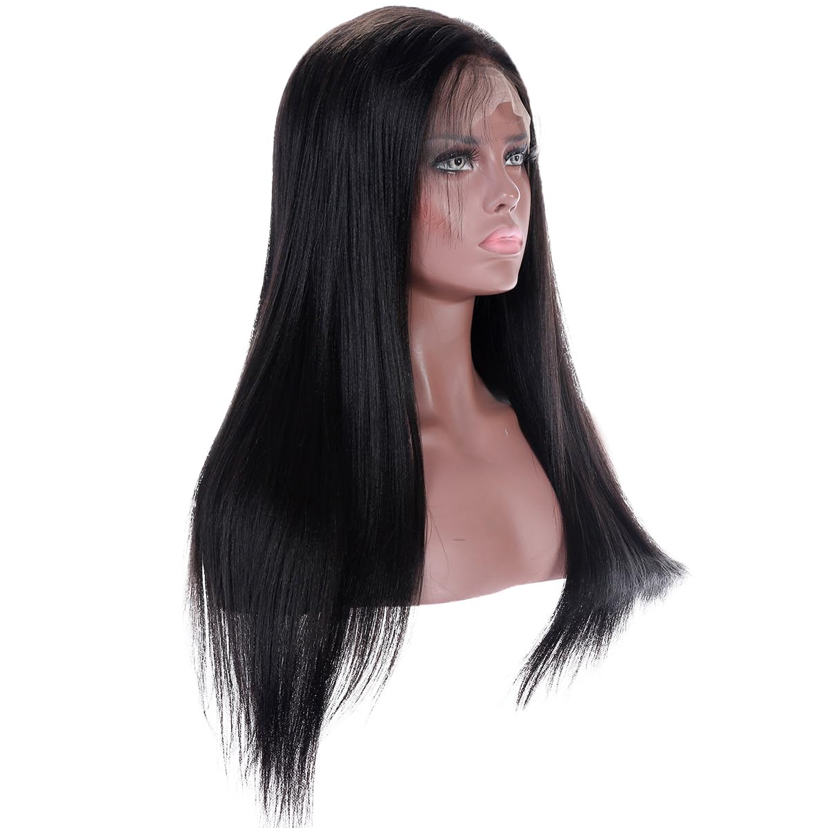 Premier Light Yaki Straight 360 Lace Front Wig - 150% Density Glueless Human Hair Wig with Pre-Plucked Natural Hairline & Baby Hair | 12