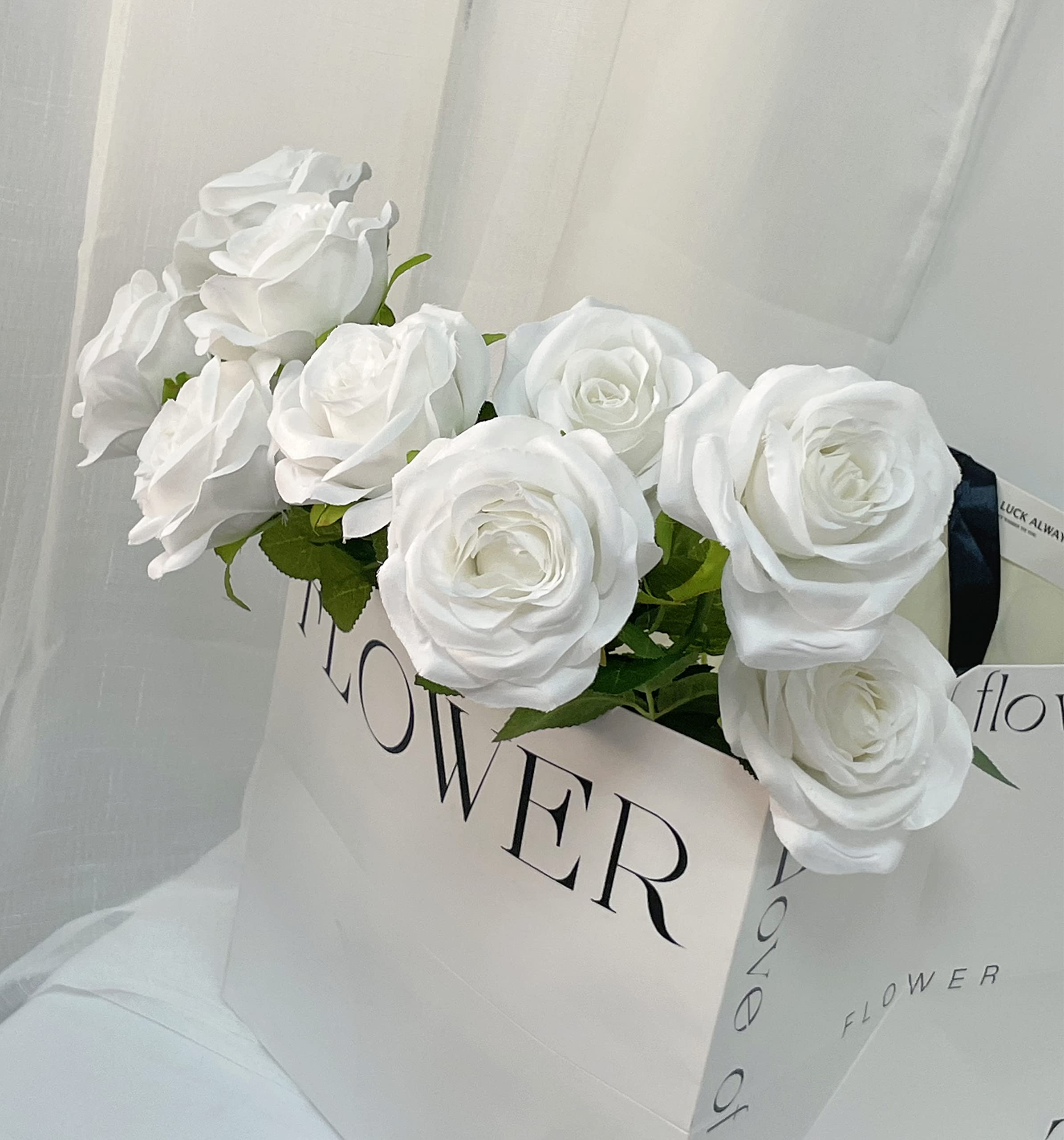 25PCS Real Touch Silk Rose Artificial Flowers with Stem - White Faux Roses in Gift Box for Wedding, Party, Floral Arrangements & Table Decorations | Perfect for Centerpieces, Bridal Bouquets, Home Decor and Event Styling