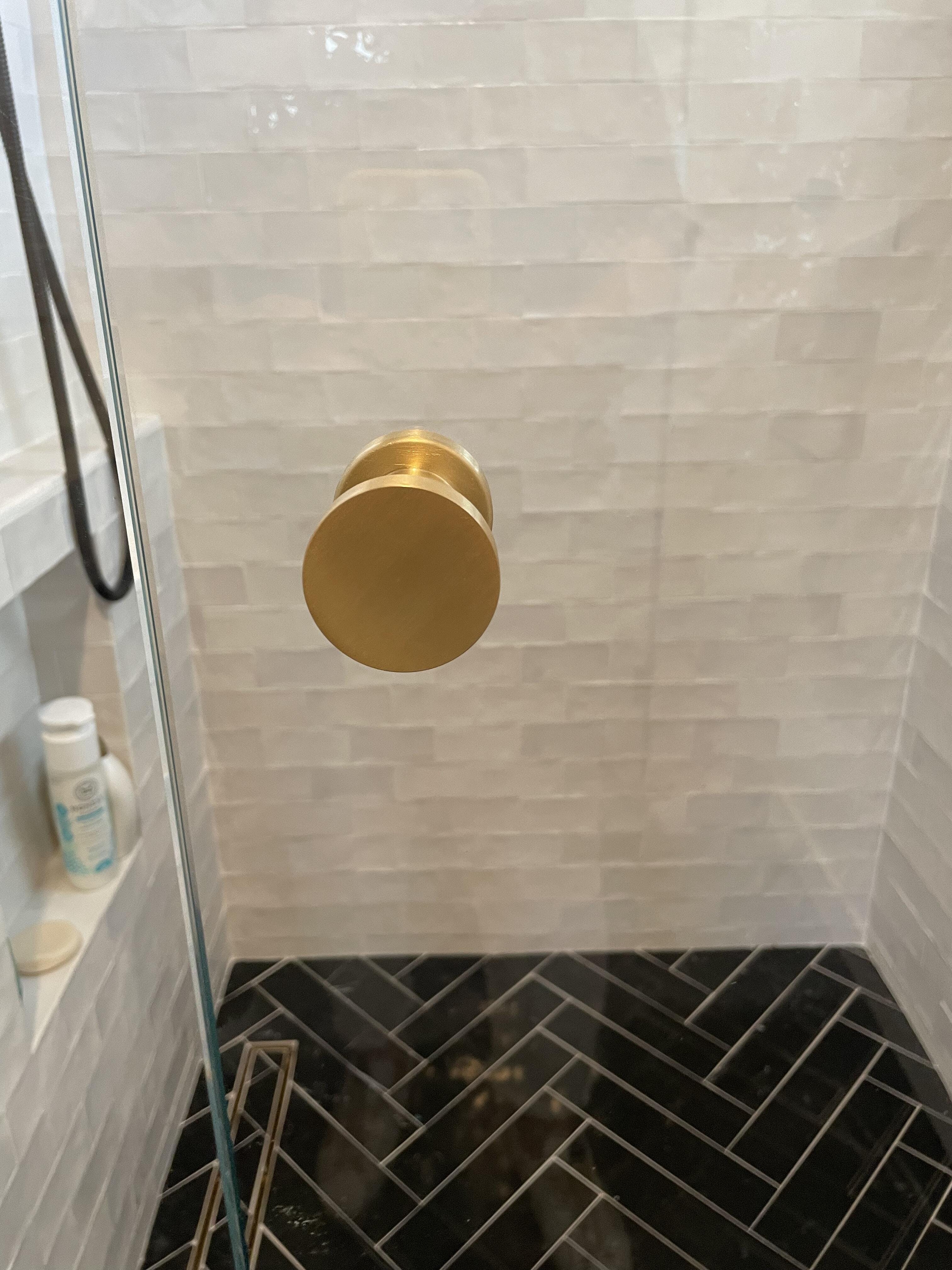 Brushed Brass Glass Shower Door Knob Set - Round Spot Design for Bathroom & Shower - Rust-Resistant & Stylish Hardware for Modern Homes