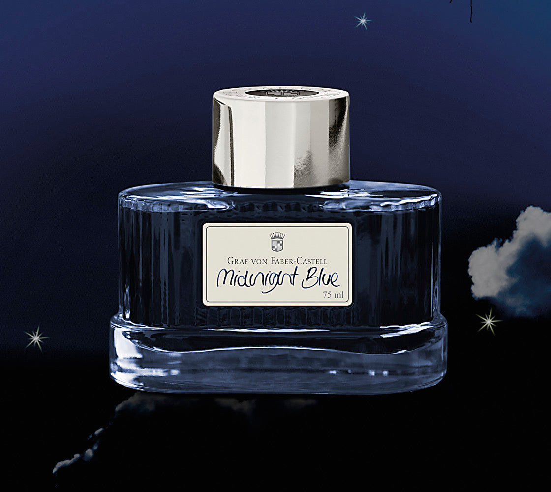 Premium Graf von Faber Castell Midnight Blue Bottled Ink - 75 mL for Fountain Pens, Calligraphy & Artistic Writing - Ideal for Elegant Notes, Letters & Creative Projects