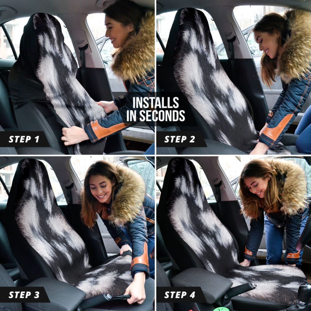 Premium Black and White Cowhide Print Car Seat Covers - Custom Fit for Most Vehicles (2-Piece Set) - Unique Gift Idea for Car Enthusiasts & Home Decor