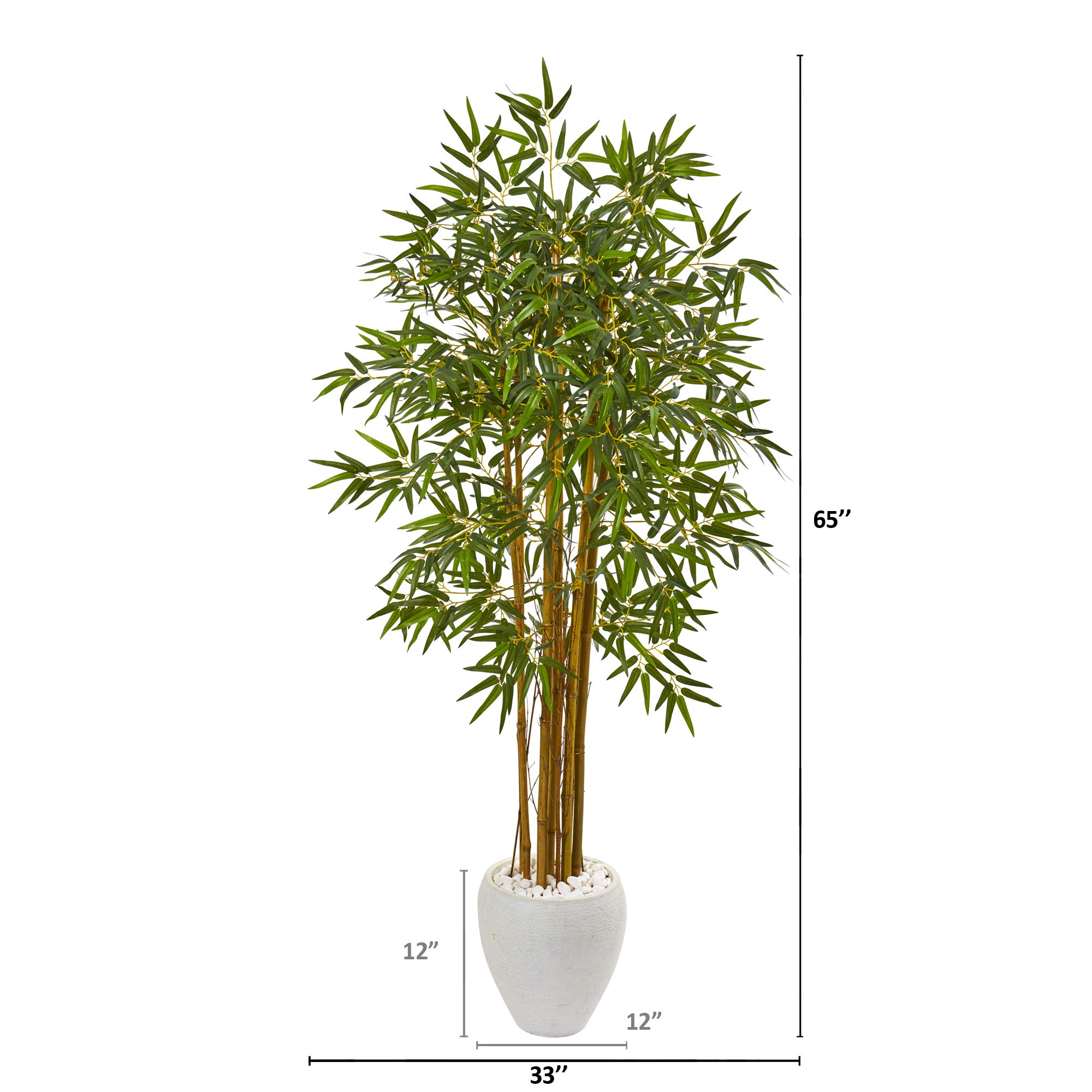 Nearly Natural 65in Multi Bambusa Bamboo Artificial White Planter Silk Trees - Realistic Green Faux Bamboo Plant for Home Office Decor, Indoor Greenery & Tropical Themed Spaces
