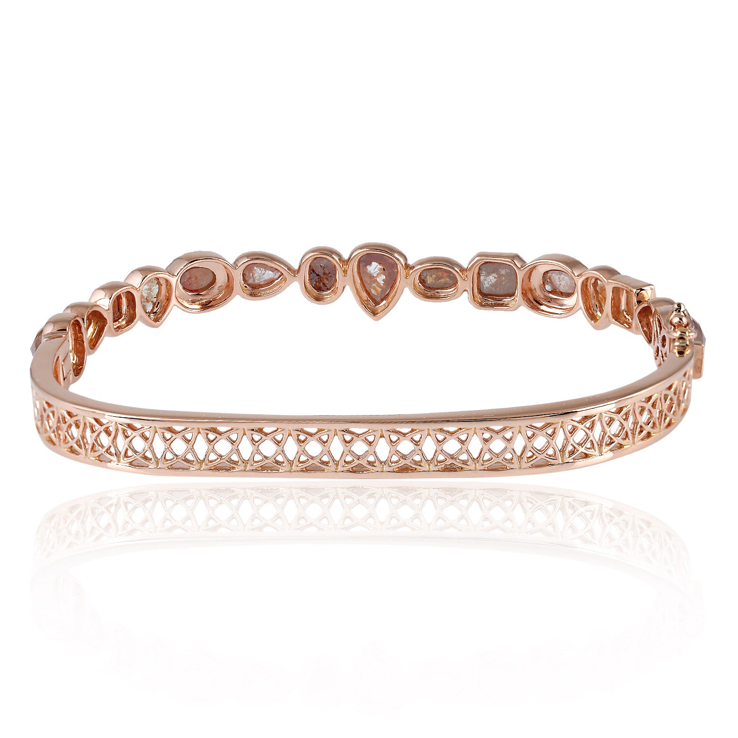 18K Rose Gold Bezel Set Multi-Cut Ice Diamond Wedding Bangle for Women - Elegant Bridal Jewelry Gift for Wife, Anniversary & Special Occasions
