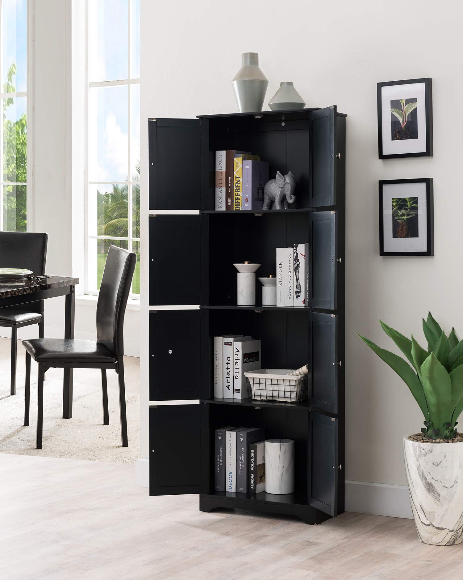 KB Designs - 4-Tier Tall Kitchen Pantry Storage Cabinet with 8 Doors, Black - Perfect for Organizing Spices, Canned Goods & Small Appliances in Pantry or Garage