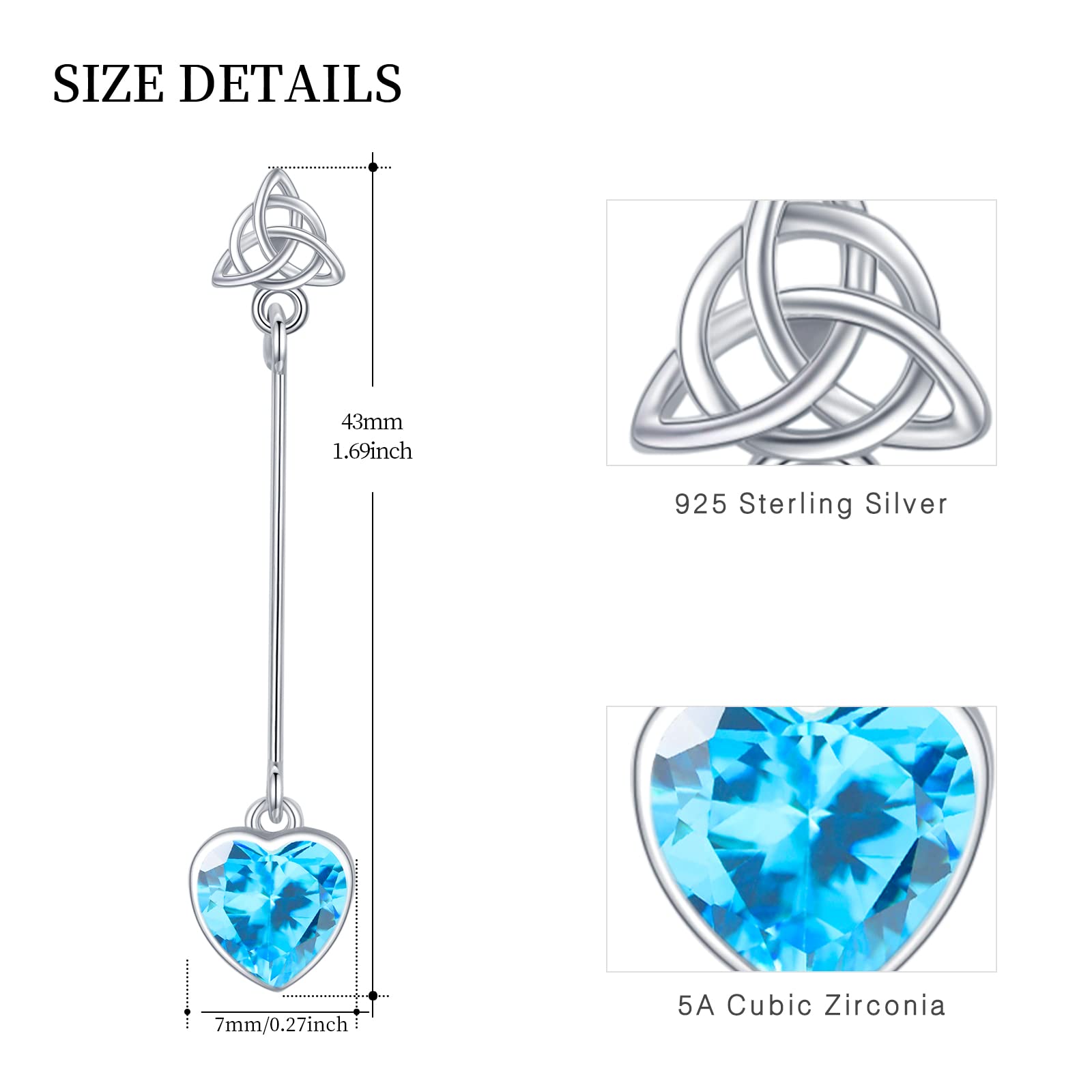 Celtic Moonstone & Turquoise CZ Birthstone Earrings for Women - Sterling Silver Celtic Knot Heart Drop Dangle Earrings - Moonstone Jewelry for Teen Girls - Perfect Irish Gift for Birthday, Christmas & Special Occasions - Ideal for Weddings, Parties & Everyday Wear