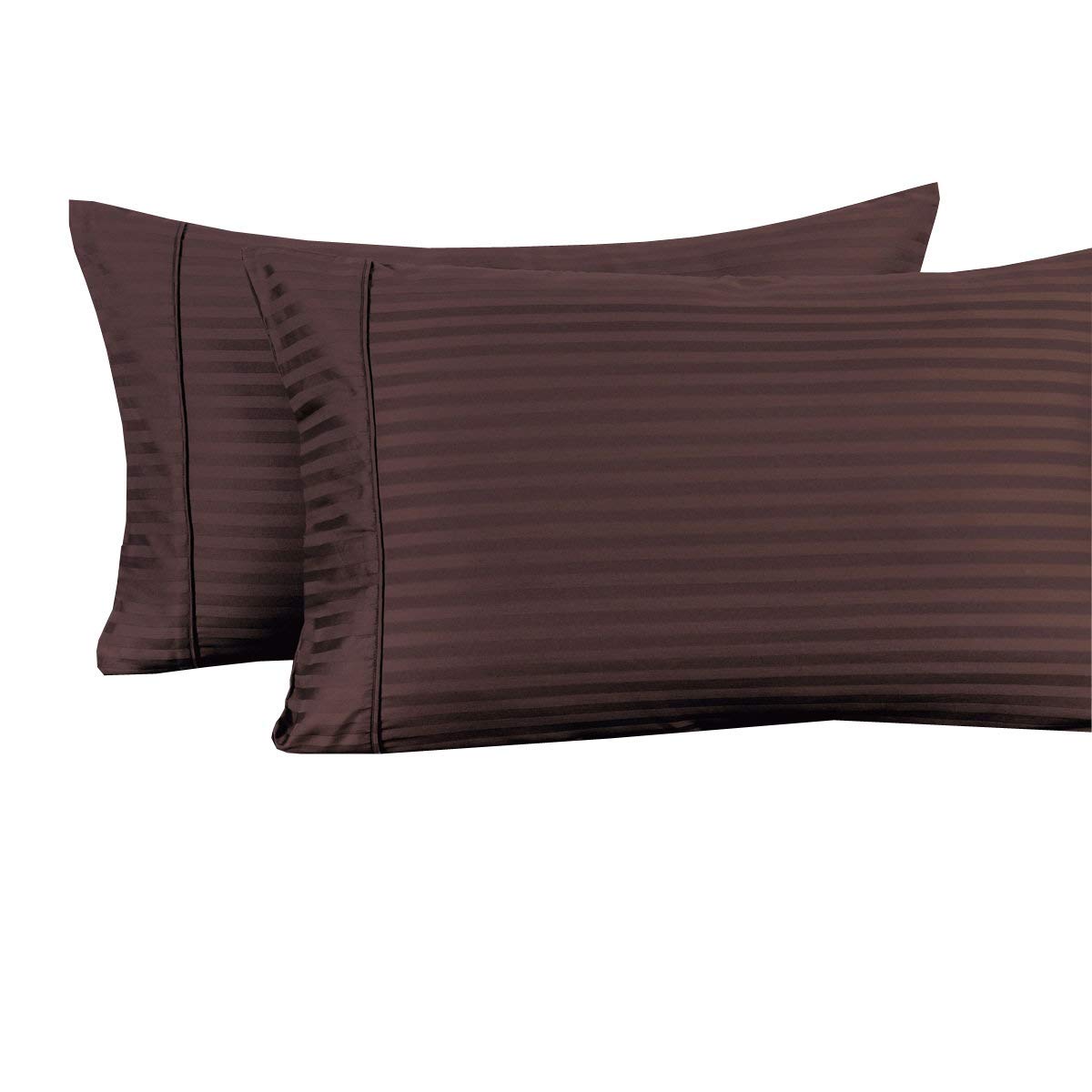 Royal Tradition 300 Thread Count 100% Cotton 4-Piece California King Sheet Set - Striped Deep Pocket Bedding for Comfortable Sleep, Chocolate Brown - Perfect for Master Bedroom, Guest Room & Luxury Hotels