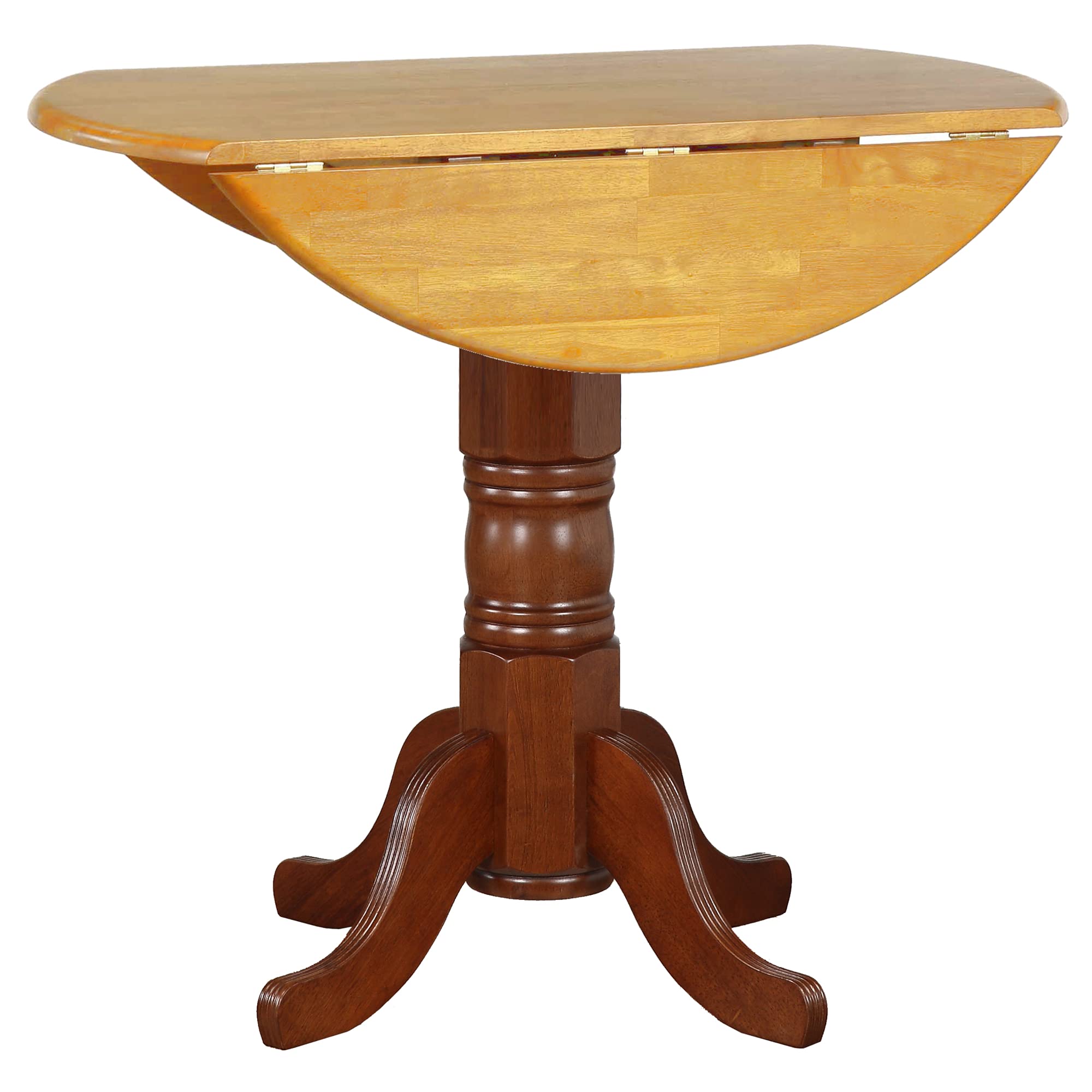 Round Drop Leaf Pub Table with Light Oak Finish Top - Nutmeg Brown - Perfect for Small Spaces, Kitchen Nooks & Outdoor Dining Areas