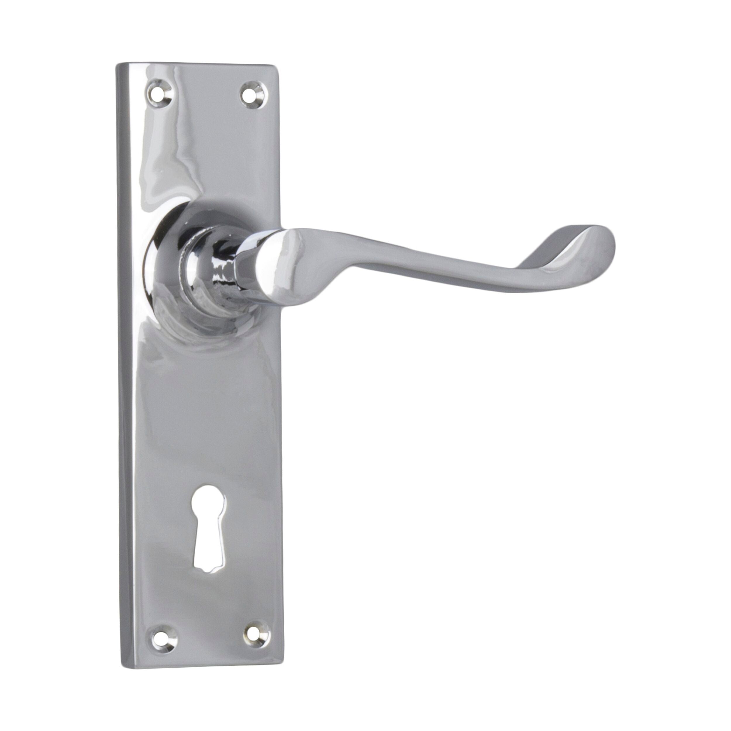 Victorian Style Door Lever Lock Set - Chrome Plated (H152xW42xP59mm) | Classic Home Security Hardware for Interior/Exterior Doors | Perfect for Vintage Homes, Bedrooms & Office Spaces