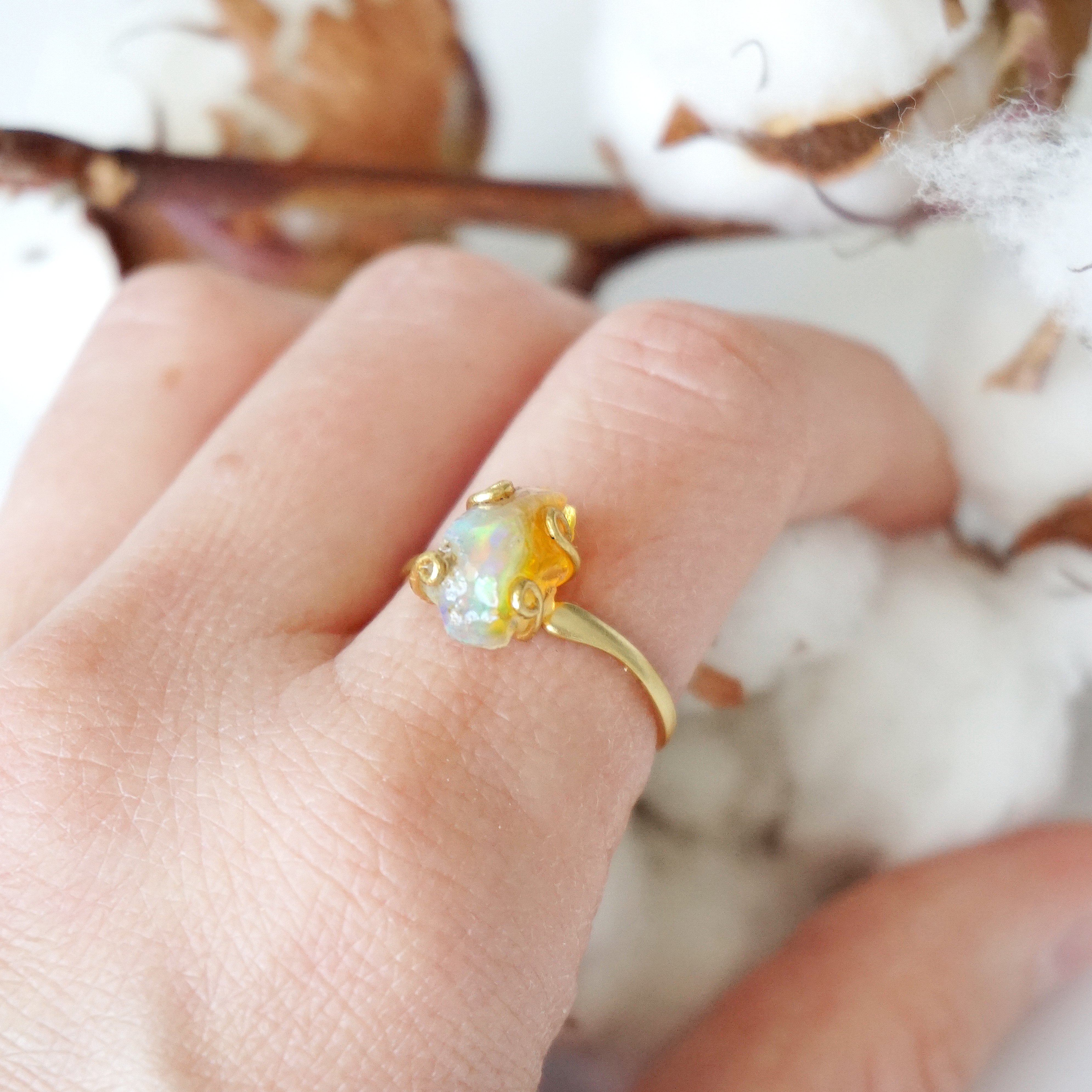 14K Gold Vermeil Fire Opal Adjustable Ring - Elegant Handmade Jewelry for Women, Perfect for Weddings, Parties & Everyday Wear