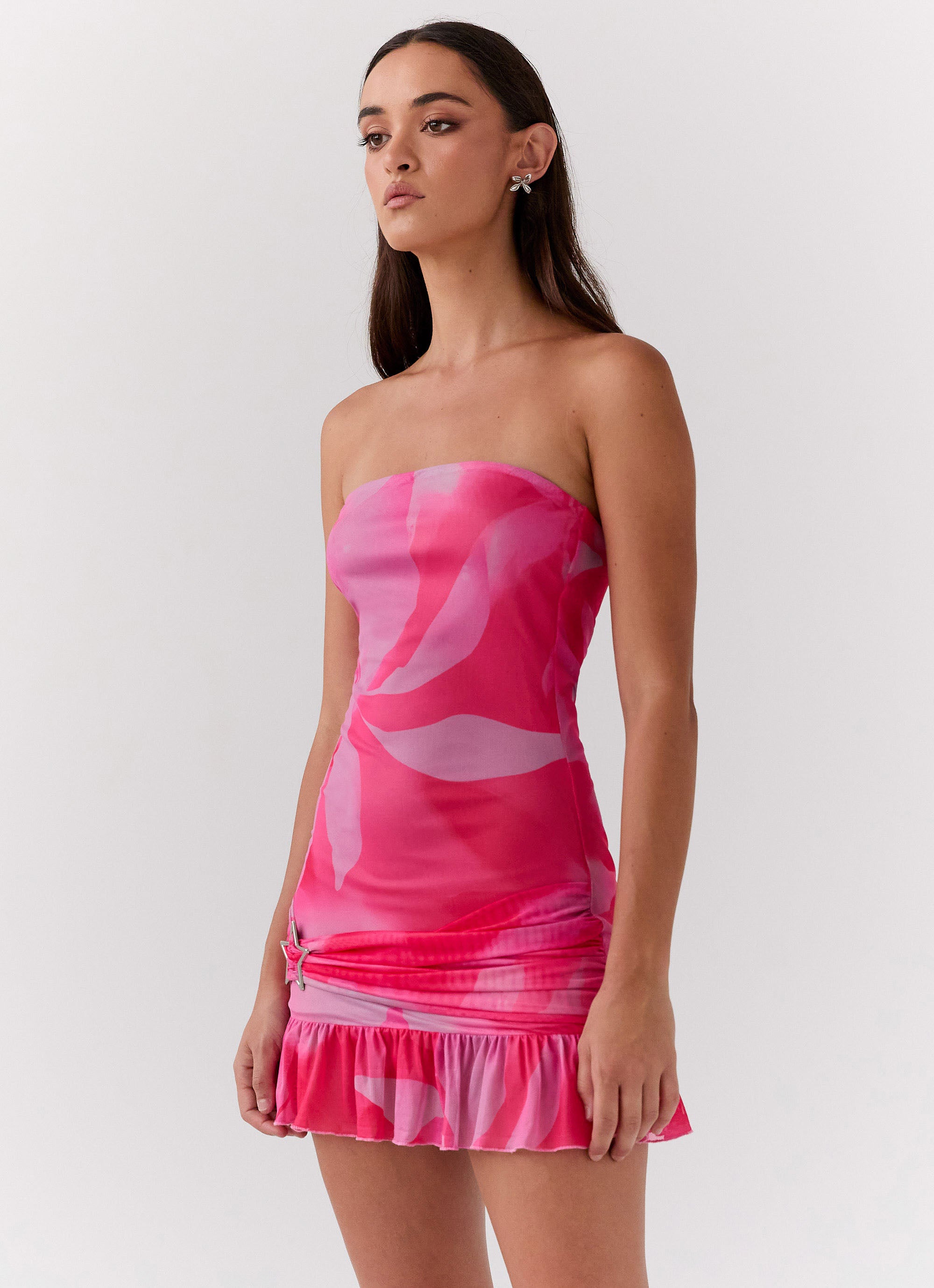 Besa Mesh Mini Dress - Neon Blush Pink Bodycon Party Dress for Women | Sexy Clubwear, Night Out, Festival Outfit