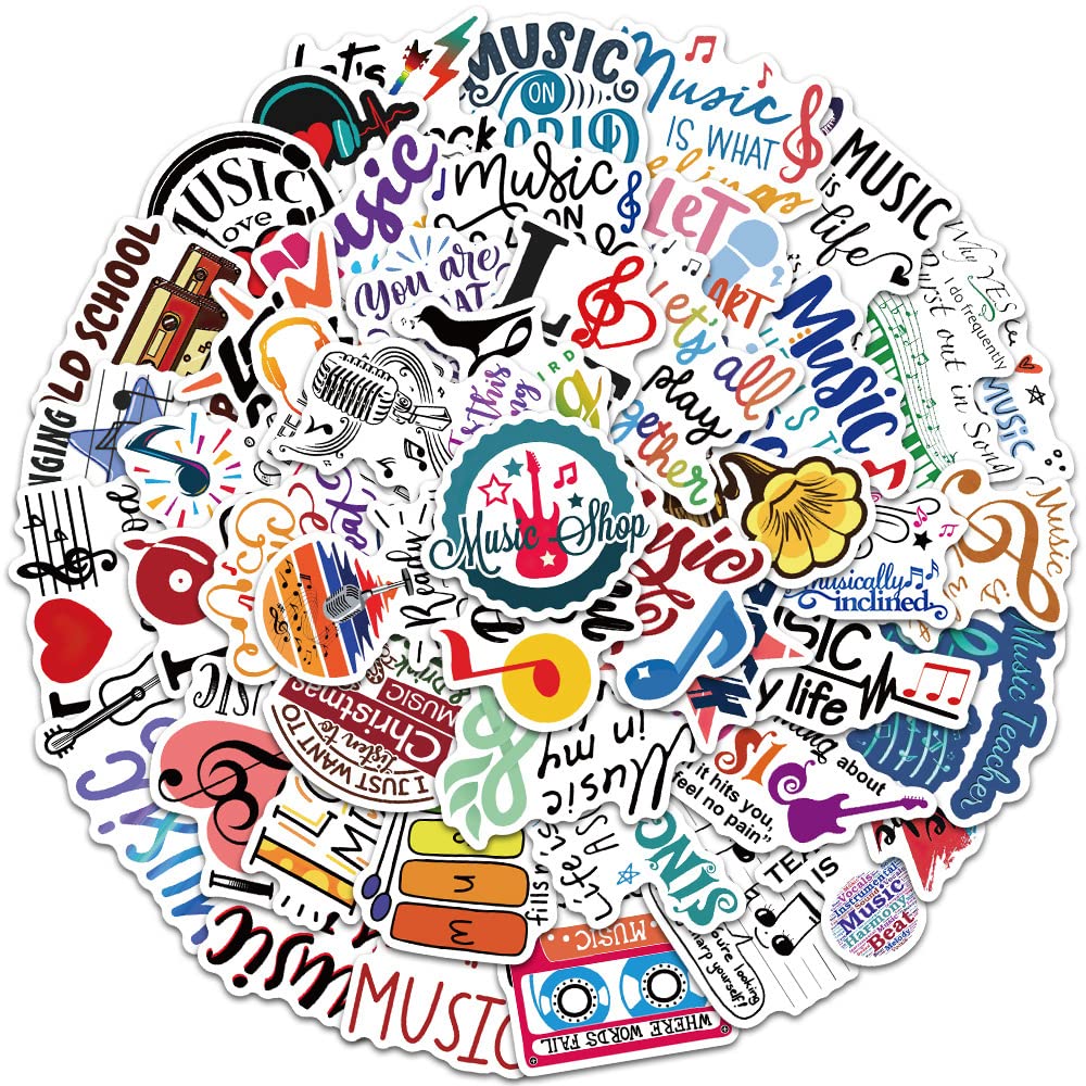 50Pcs Music Stickers - Inspirational Vinyl Waterproof Decals for Water Bottles, Laptops, Guitars & More - Perfect for Musicians, Students & Music Lovers - Great for DIY Crafts, Scrapbooking & Personalizing Accessories