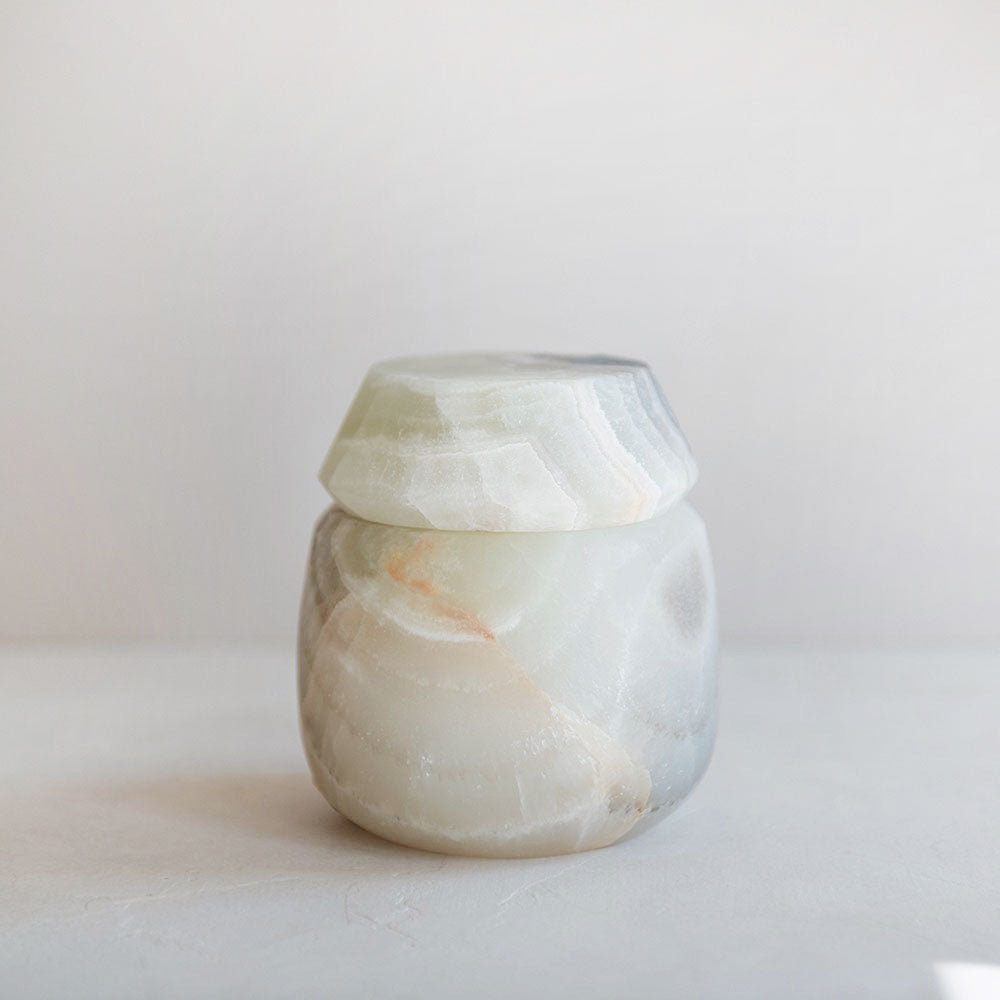 Hand Carved Green Alabaster Canister - Elegant Home Decor for Kitchen, Bathroom & Living Room Storage | Perfect for Spices, Cotton Balls & Decorative Display