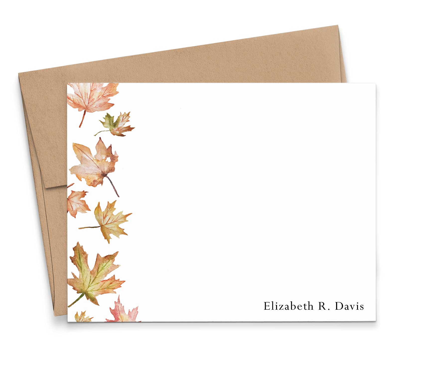 Personalized Fall Leaves Stationery for Women - Flat or Folded Note Cards with Envelopes | Autumn Leaf Themed Writing Paper for Thank You Notes, Holiday Greetings & Seasonal Correspondence