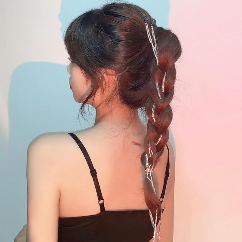 4 PCS Rhinestone Hair Chains - Crystal Hair Extensions for Women & Girls - Bling Punk Tassel Hair Clips - 20 Inch Strand Hair Accessories for Parties, Weddings & Festivals