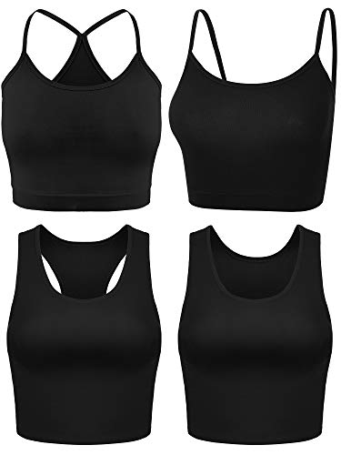 Boao Women's 4-Pack Basic Crop Tops - Spaghetti Strap Sleeveless Racerback Tank Tops for Workout, Gym & Sports (Black, X-Large) | Perfect for Yoga, Running & Summer Casual Wear