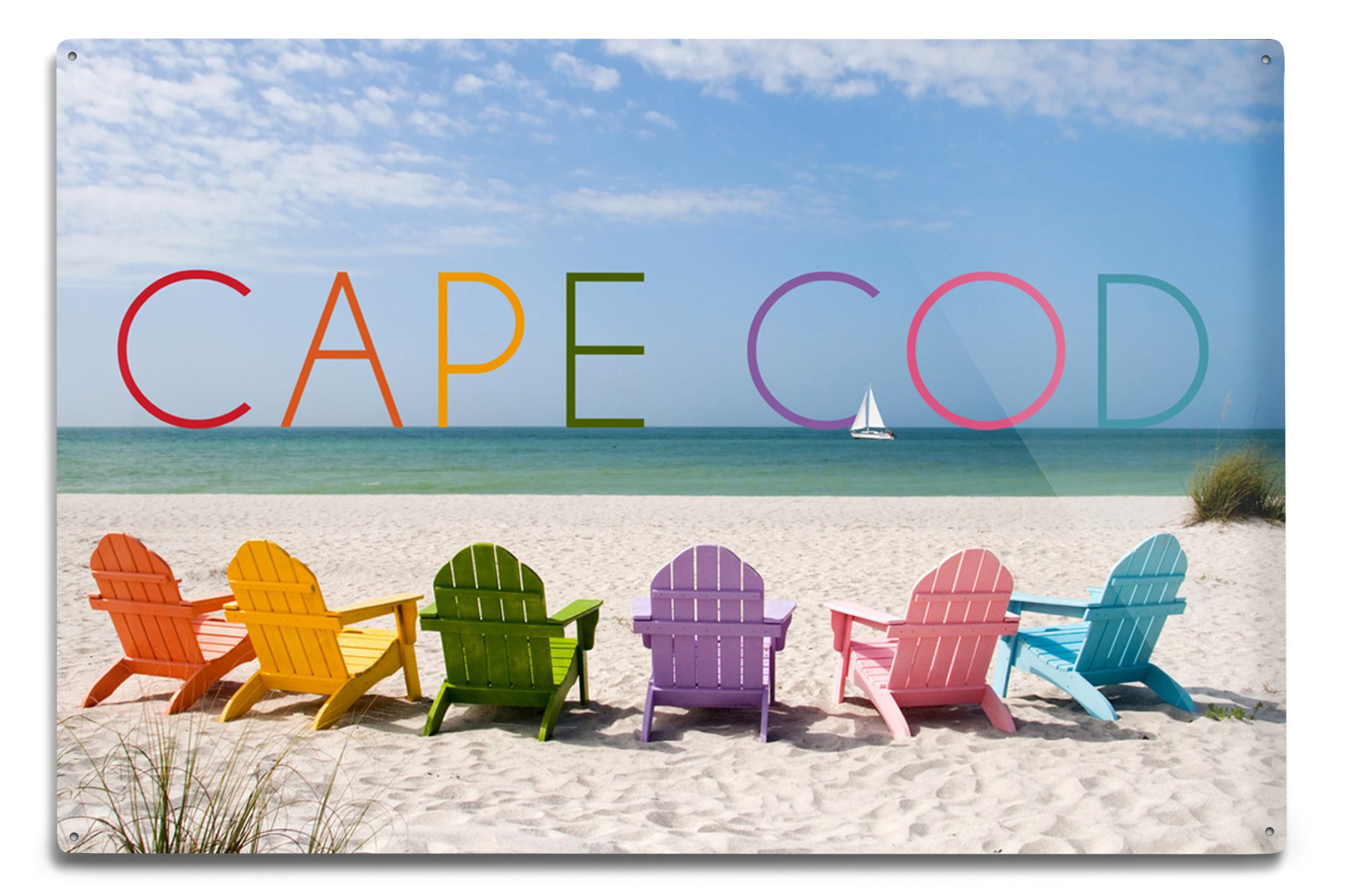 Vibrant Cape Cod Massachusetts Beach Chairs Metal Sign - 6x9 Aluminum Art Decor for Indoor & Outdoor Use - Perfect for Coastal Home, Beach House, or Patio Wall Decor