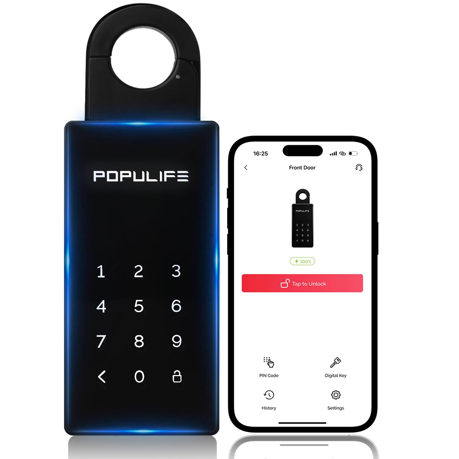 2024 Updated Populife Smart Key Lock Box - Wireless Digital Key Safe for Outdoor Use, Bluetooth Electronic Lockbox for House Keys, Realtors & Airbnb Hosts - Perfect for Home, Vacation Rental & Property Access