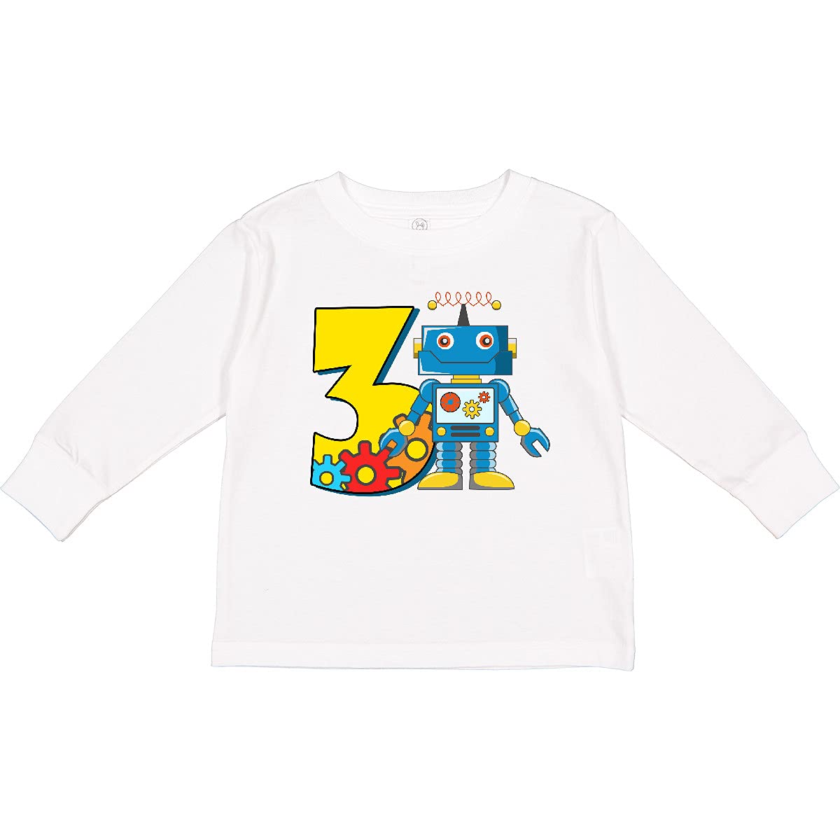 Inktastic 3rd Birthday Robot Toddler Long Sleeve T-Shirt - Cute Graphic Tee for Boys & Girls - Perfect for Birthday Parties, School & Everyday Wear