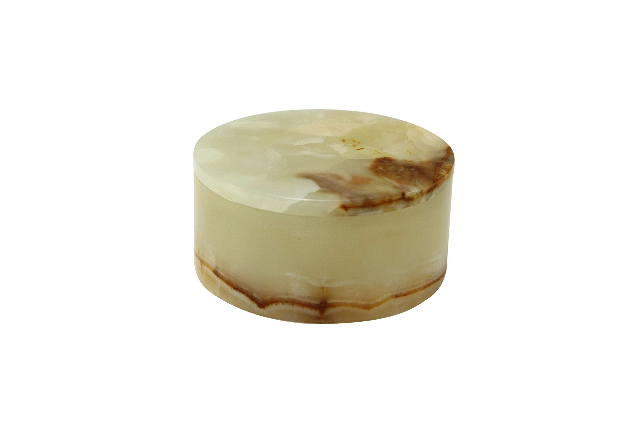 Hand Carved Circular Marble Jewelry Box with Lid - Polished Luxury Stone Keepsake Box with Non-Slip Rubber Pads - Lightweight & Compact Organizer for Rings, Necklaces & Valuables - Perfect for Home Decor, Wedding Gifts & Travel Storage