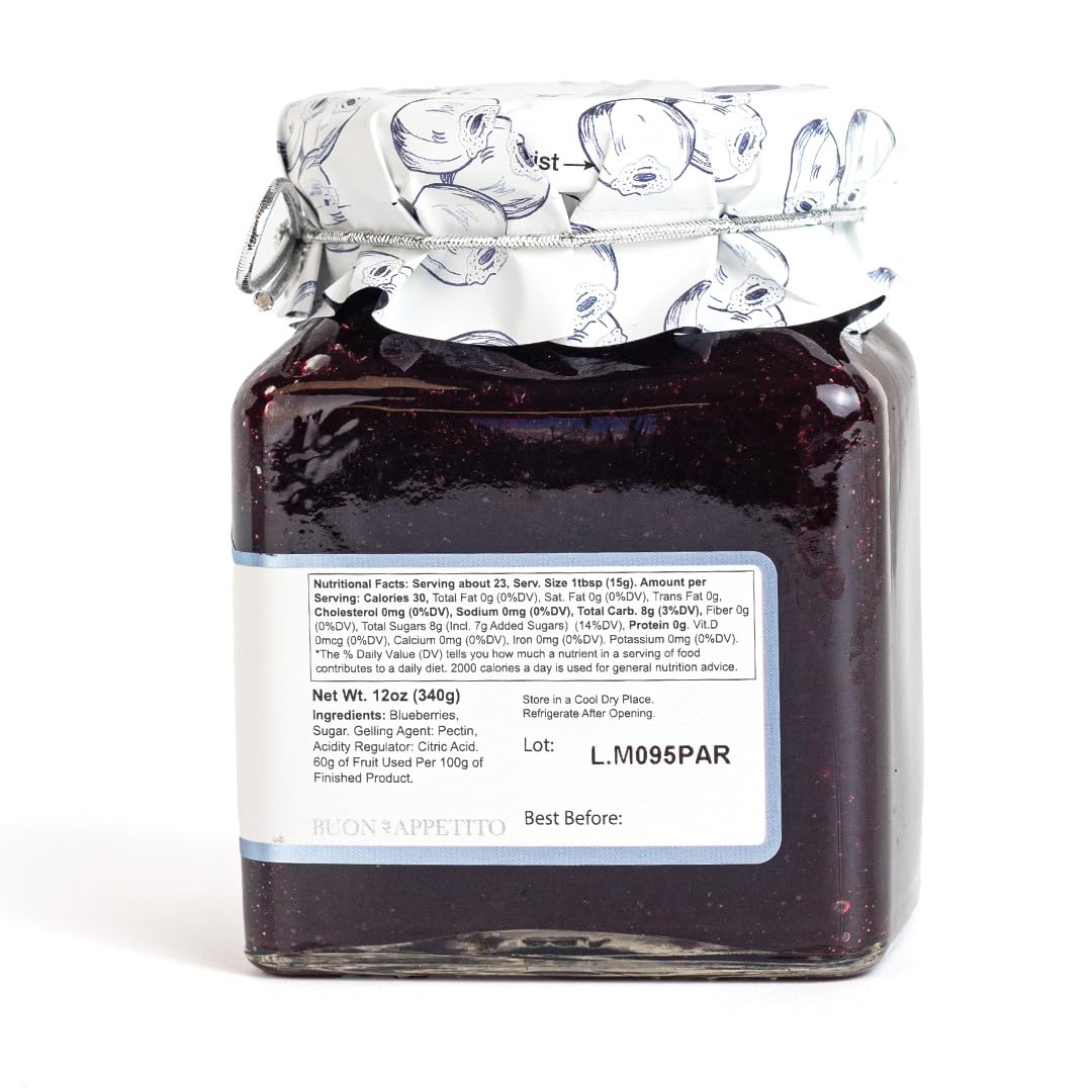 Premium Italian Blueberry Jam - All Natural, Gluten Free, Non-GMO, 55% Real Fruit, 12oz Jar | Authentic Import from Italy | Perfect for Breakfast, Toast, Desserts & Gift Giving