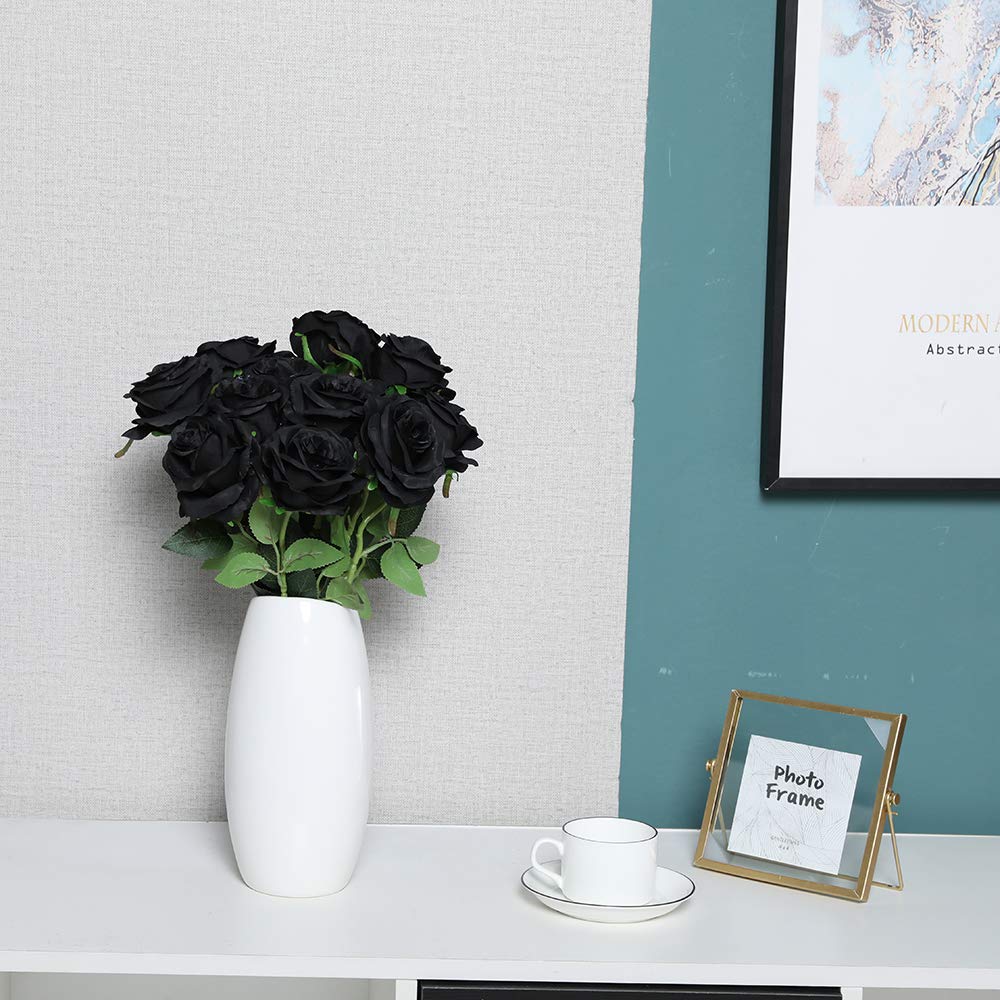 Lifelike Artificial Silk Rose Bouquet - 10pcs Black Fake Roses for Wedding, Home, Party, Event Decoration & Gift - Perfect for Centerpieces, Table Settings, Bridal Showers, and Romantic Home Décor