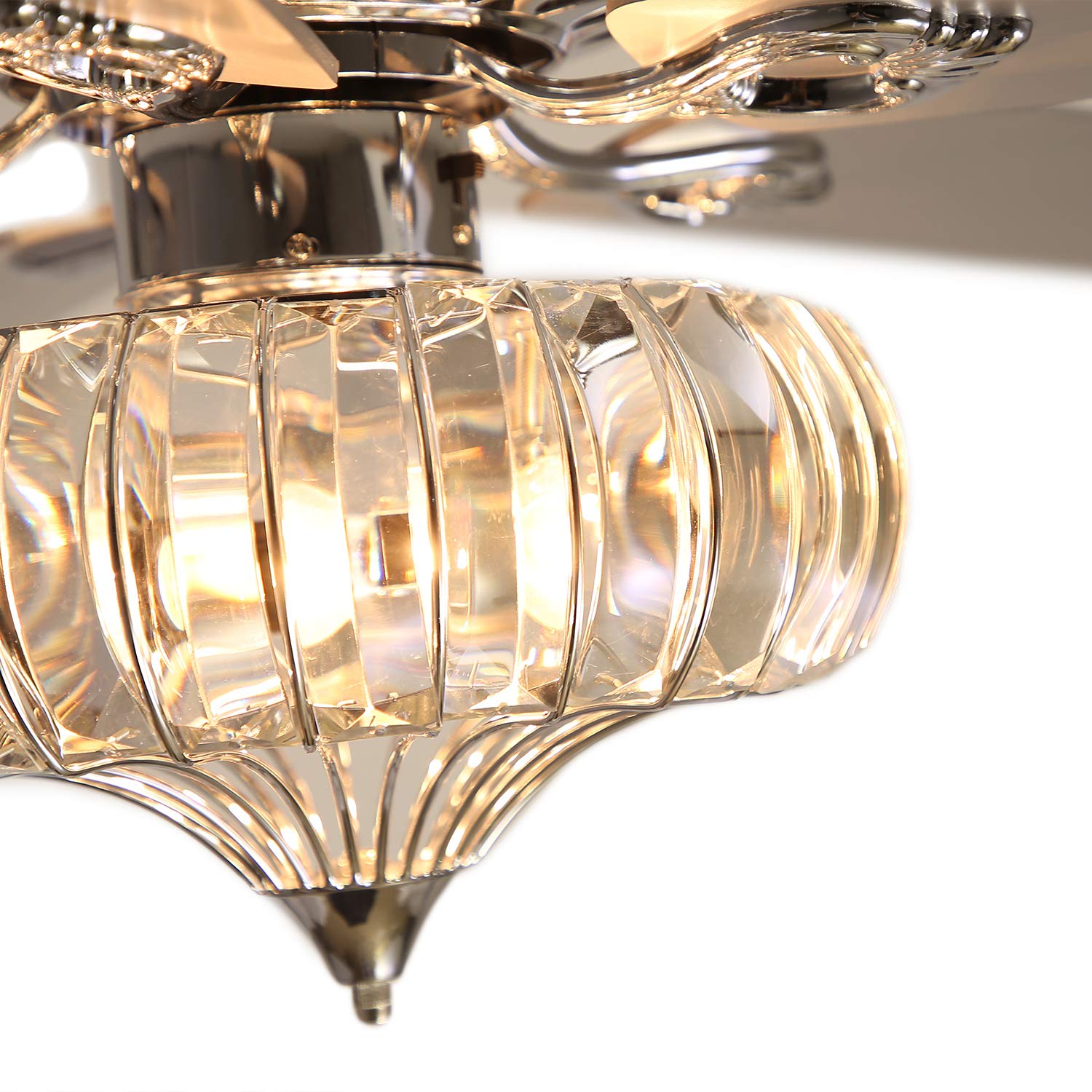 52 Inch Crystal Ceiling Fan with Remote Control - Reversible Silver Blades, Modern Chandelier Design for Living Room, Bedroom & Kitchen | Perfect for Home Cooling and Stylish Décor