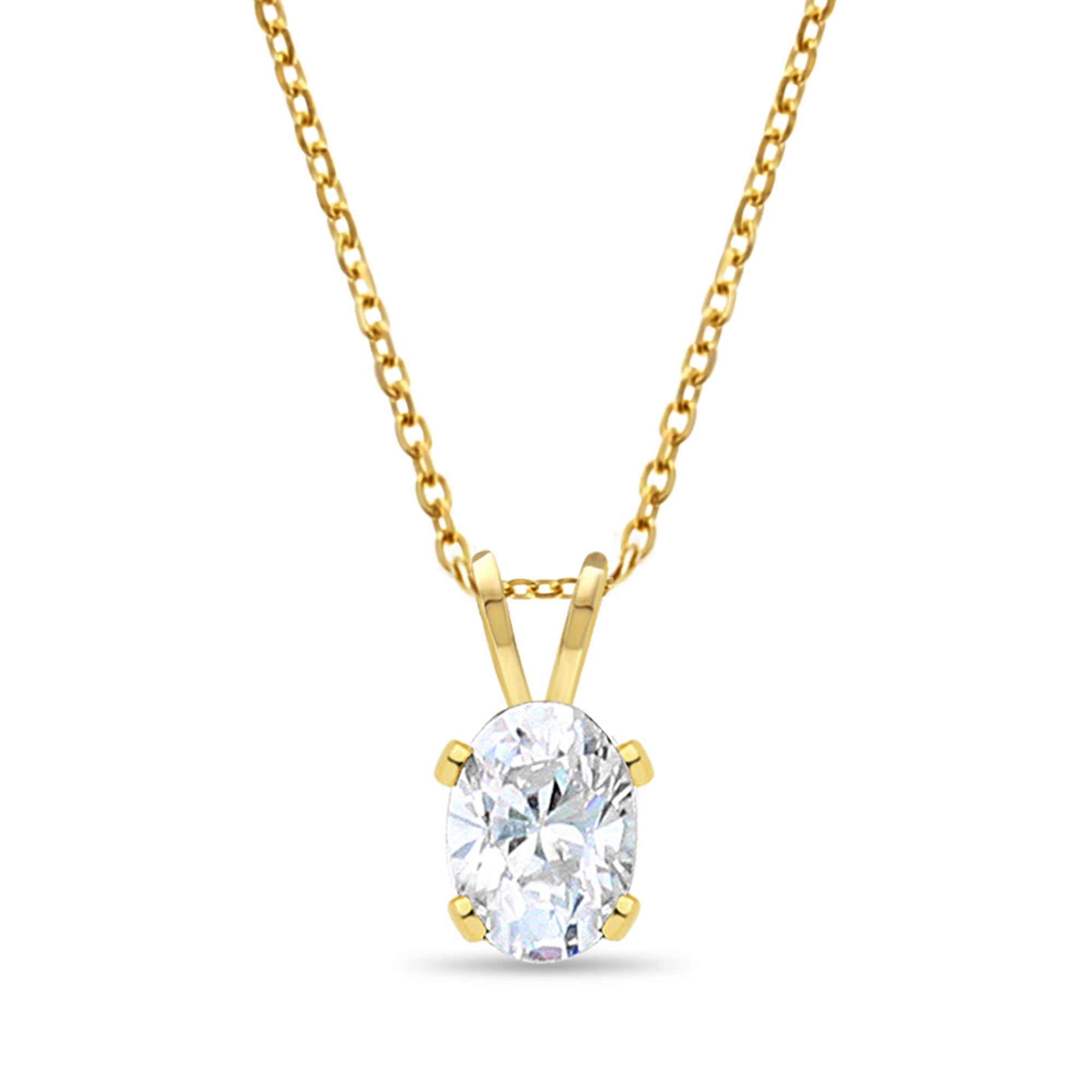 7MM Oval Cubic Zirconia Pendant Necklace - Elegant Sterling Silver Jewelry for Women, Perfect for Weddings, Parties & Special Occasions