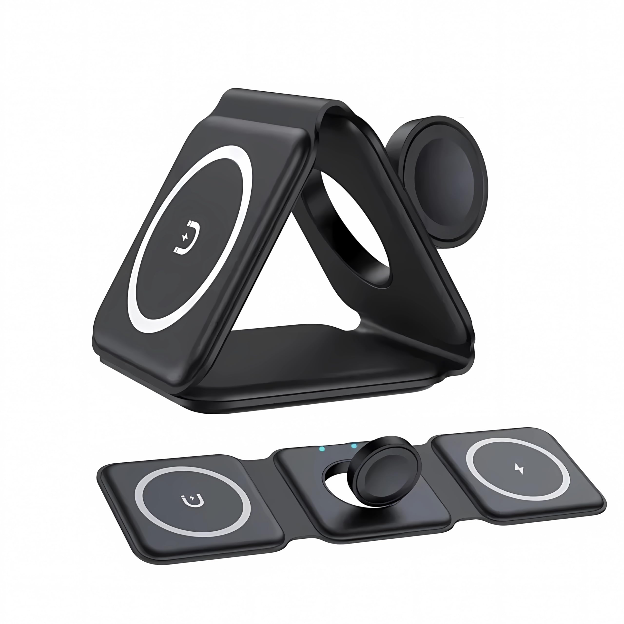 Groov-e Triton 3-in-1 Magnetic Wireless Charging Station - Fast Folding Charger for iPhone, Android, AirPods & Apple Watch | Perfect for Home, Office & Travel