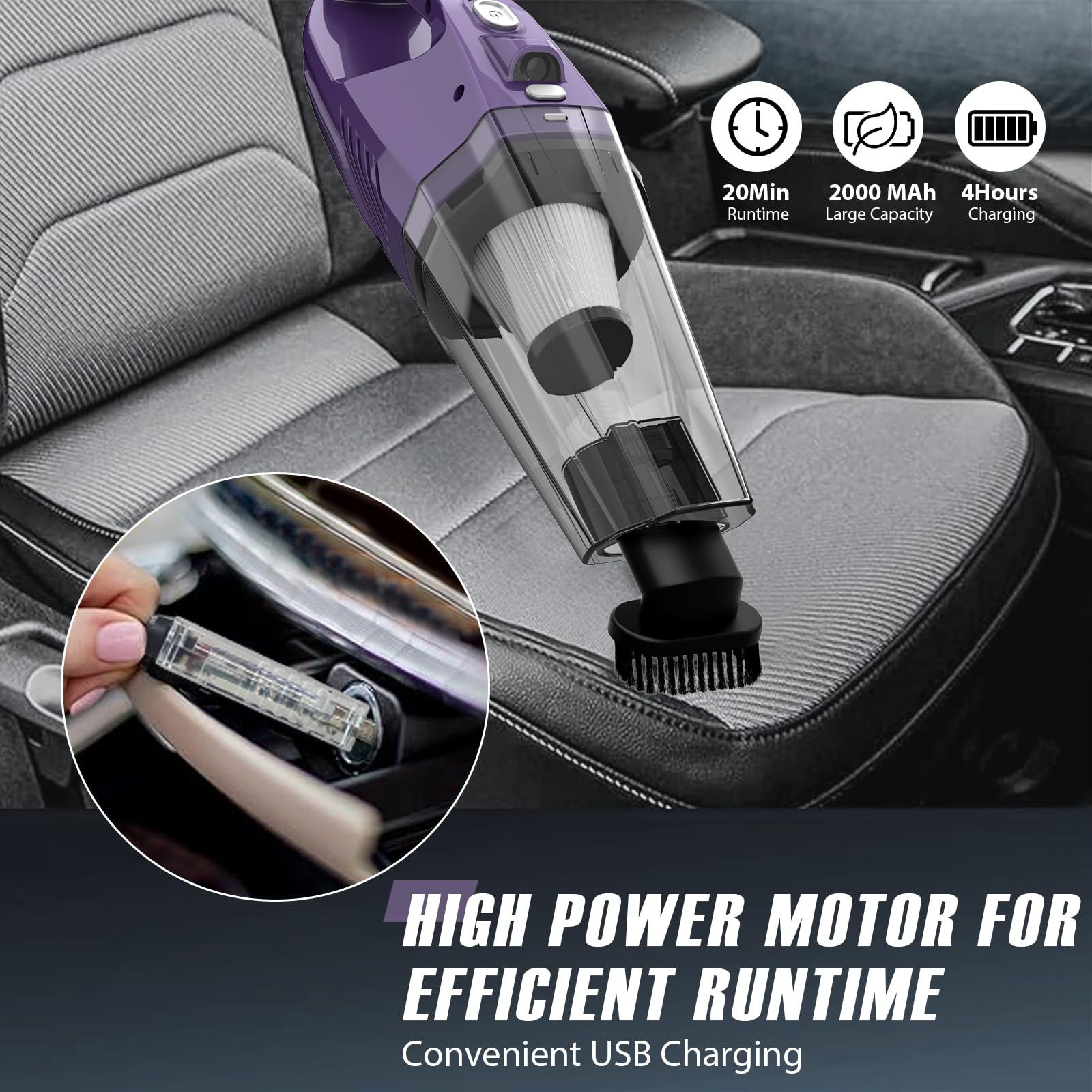 Best Cordless Handheld Vacuum for Car, Home & Office - Rechargeable, Lightweight & Portable with Multi-Accessories & LED Light | Perfect for Car Seats, Desks, Sofas & Pet Hair Cleaning