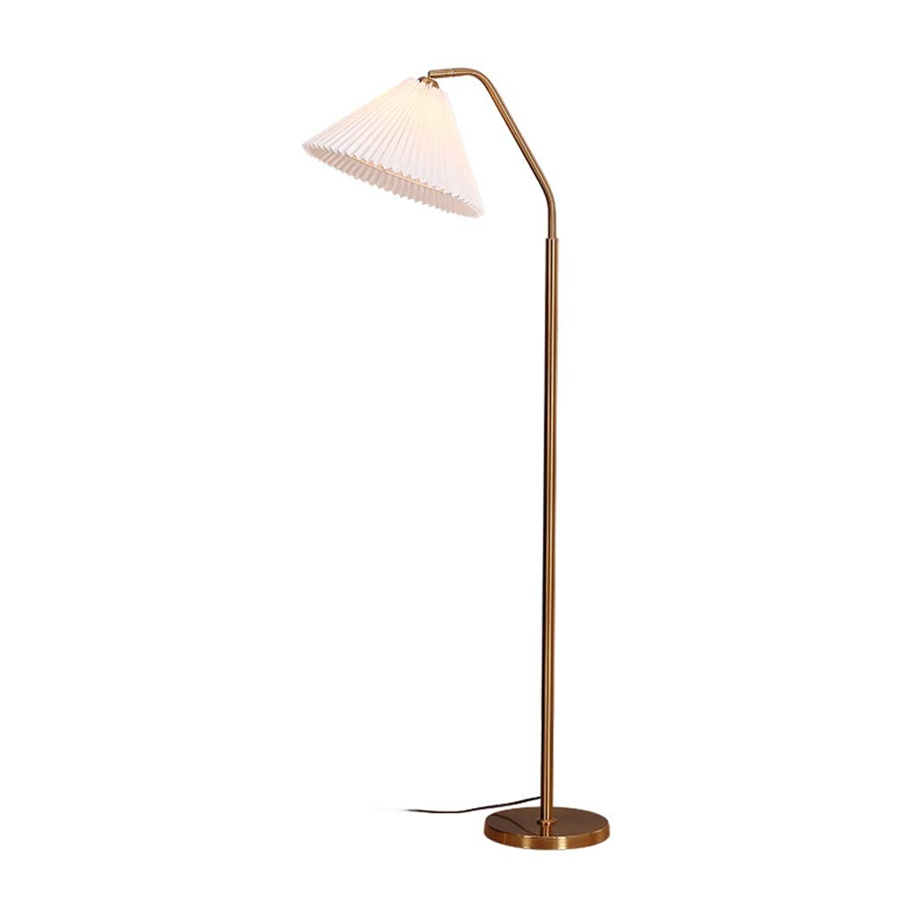 Vintage Floor Lamp with Pleated Lampshade - Adjustable Nordic Golden Standing Light for Living Room & Bedroom - Retro Home Decor Lighting (A) - Perfect for Reading Nook, Cozy Corner & Modern Interior Design