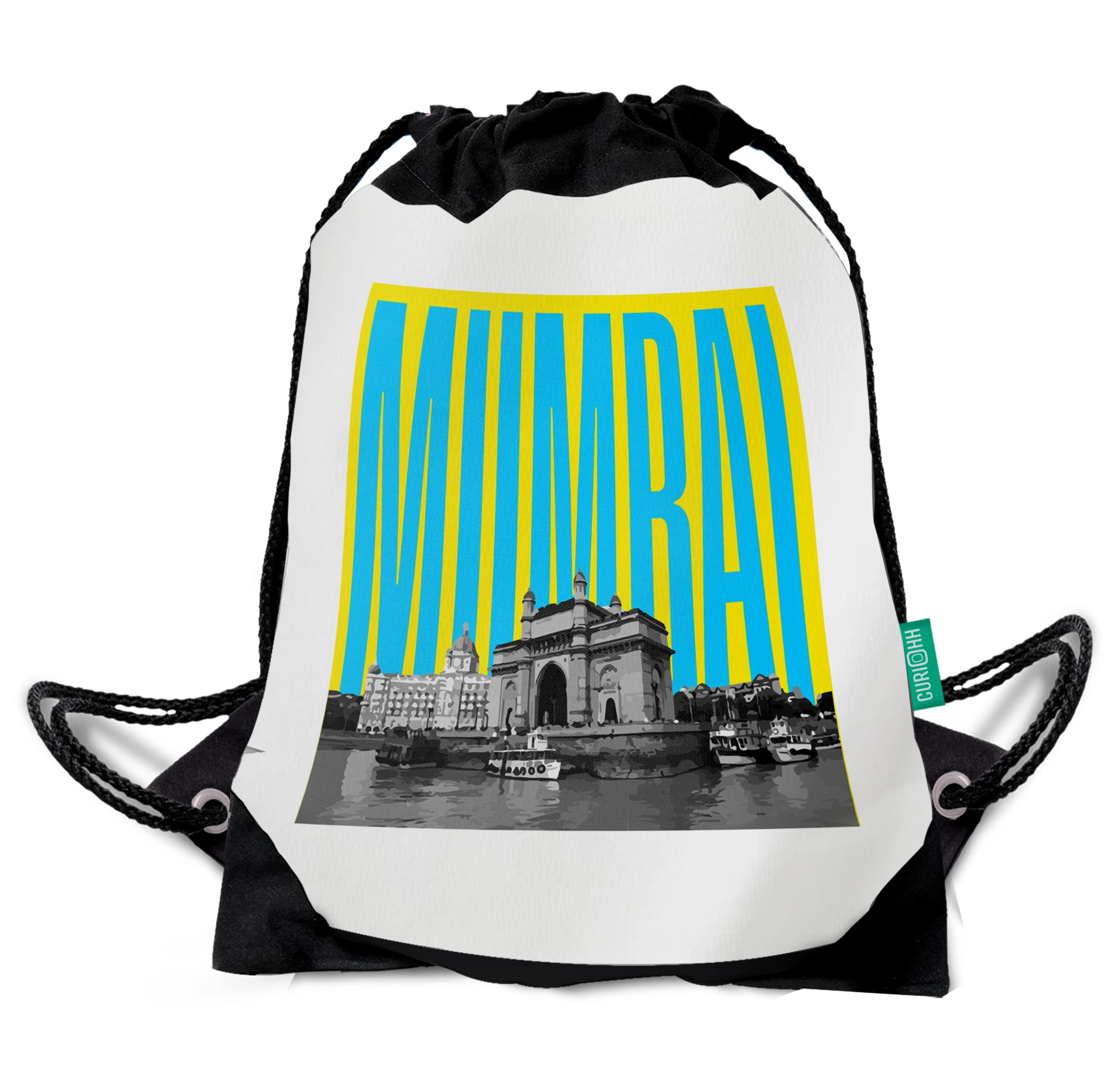 Curiohh Mumbai-Gateway of India 10L Drawstring Backpack - Lightweight Travel Bag for Gym, Beach & Outdoor Activities