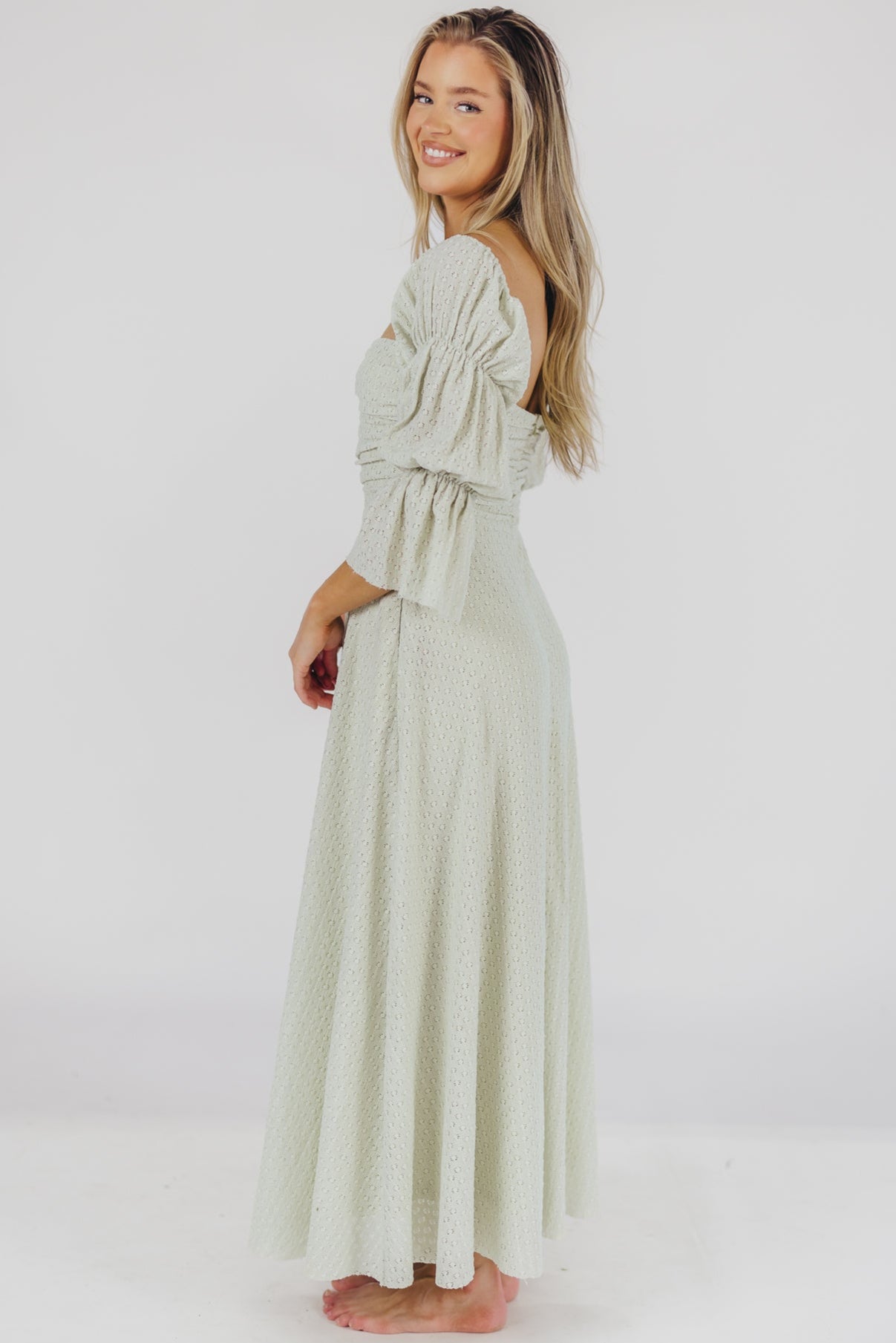 Corrine Tiered Sleeve Maxi Dress with Pockets - Bump Friendly Maternity Dress, Inclusive Sizing (S-3XL) in Refreshing Mint Green | Perfect for Baby Showers, Beach Vacations & Summer Weddings