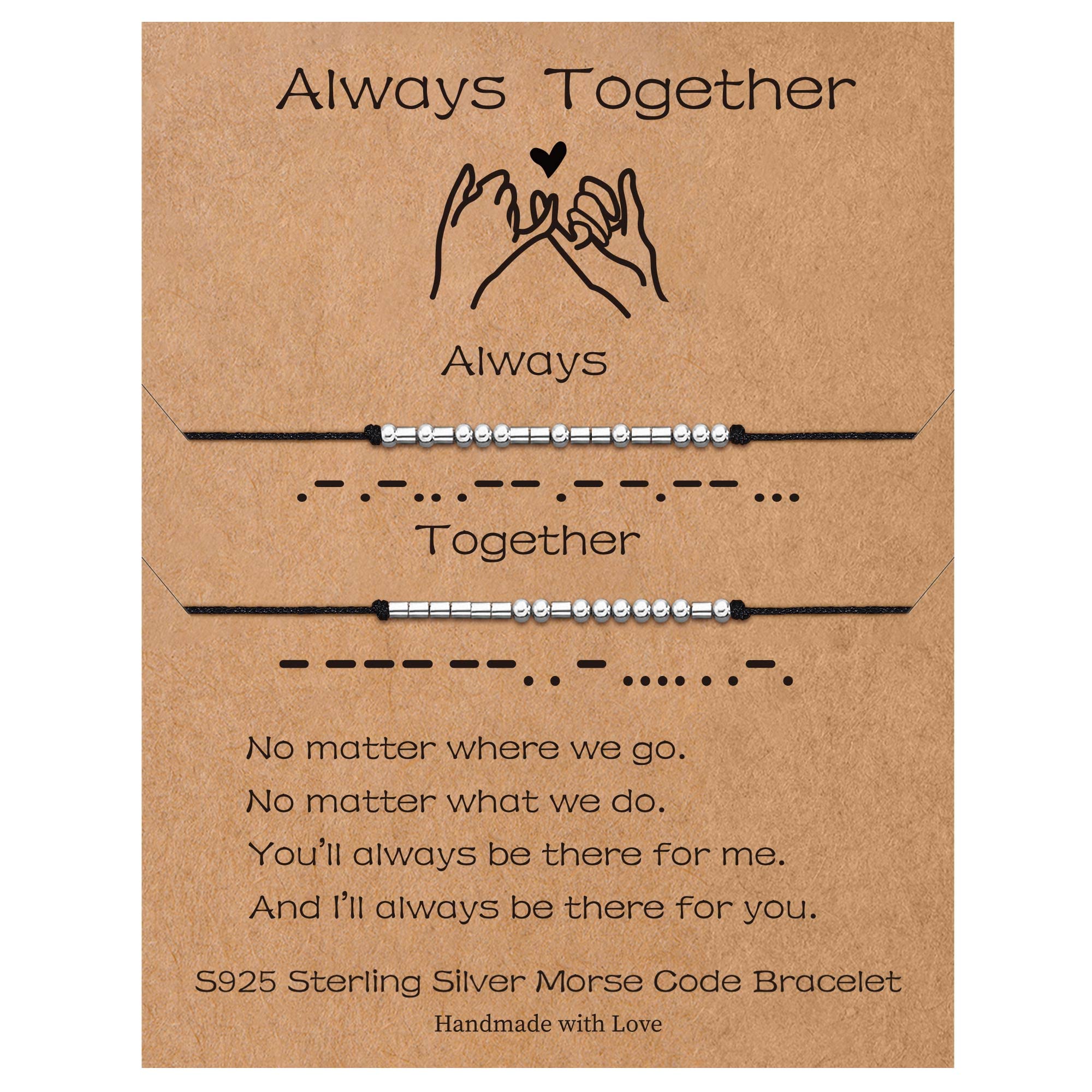 Sterling Silver Morse Code Bracelets for Women - 2pcs Pinky Promise Couple Matching Friendship Bracelets, Inspirational Birthday Gift for Her, Sister, Best Friend | Perfect for Anniversaries, Valentine's Day & Everyday Wear
