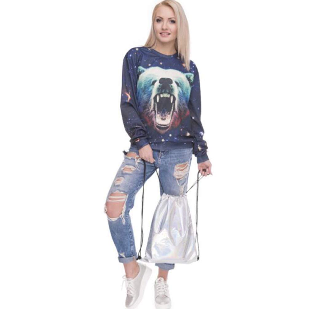 VALICLUD Holographic Drawstring Backpack - Shiny Silver Gym Bag, Metallic Rucksack for Men & Women | Perfect for Sports, Yoga, Travel & Daily Use